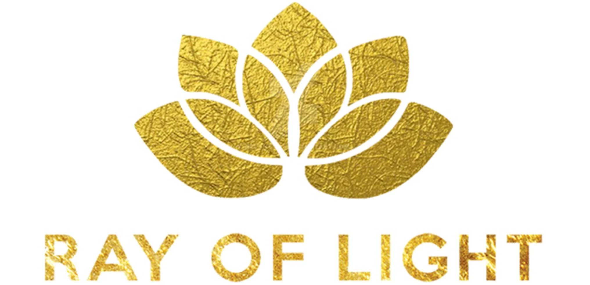 Golden logo of a stylized lotus flower with the text 'RAY OF LIGHT' underneath.