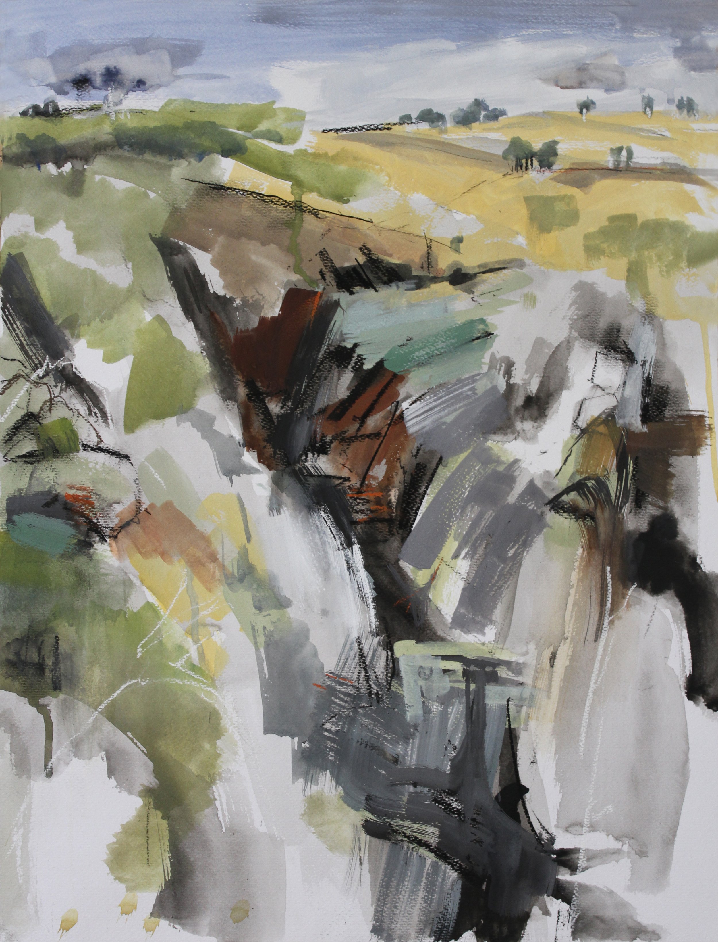 Baker's Creek Gorge - gouache, pastel, charcoal on paper - 60x44cm