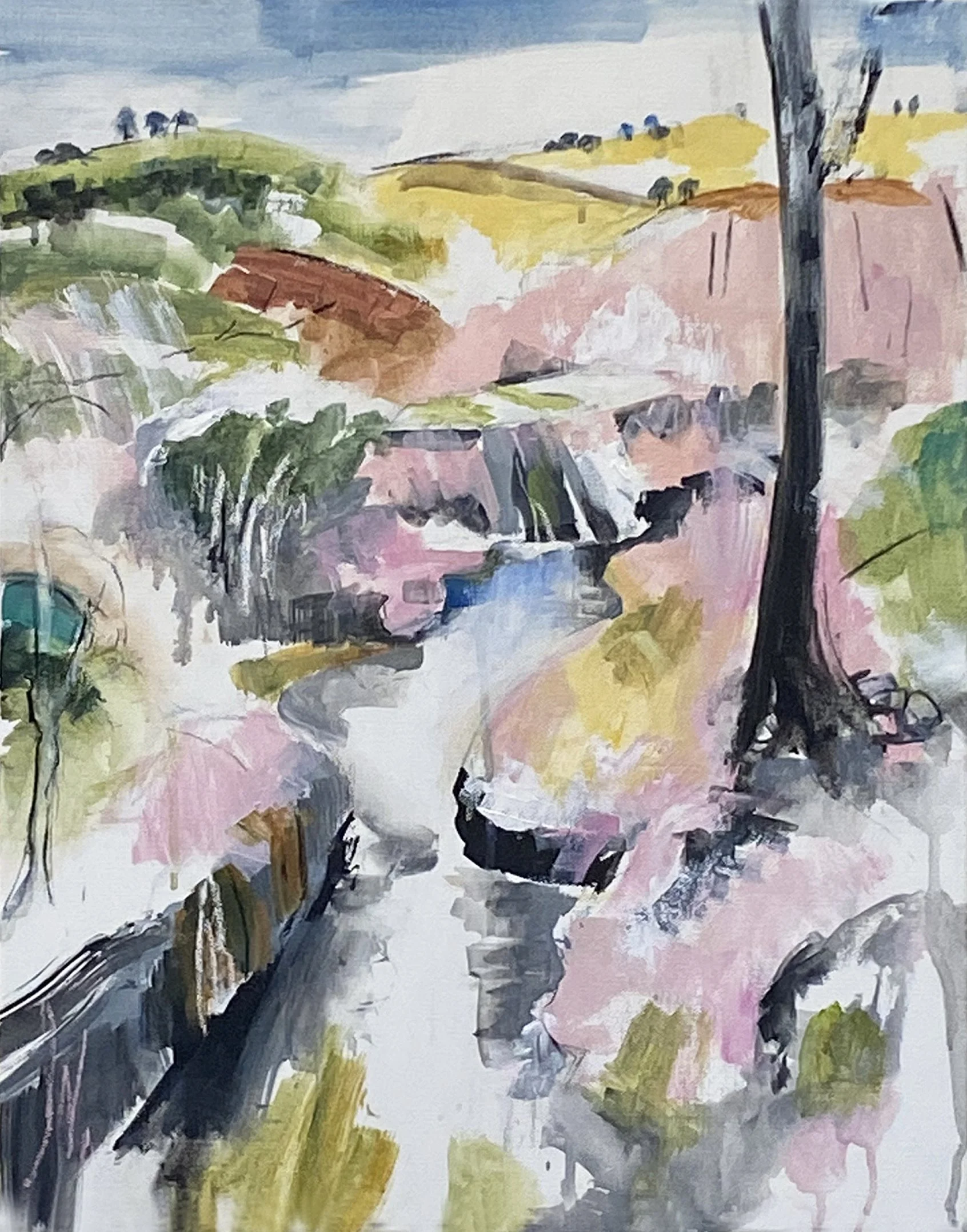 Country Creek, Bingara - gouache, ink pastel on paper - 60x44cm