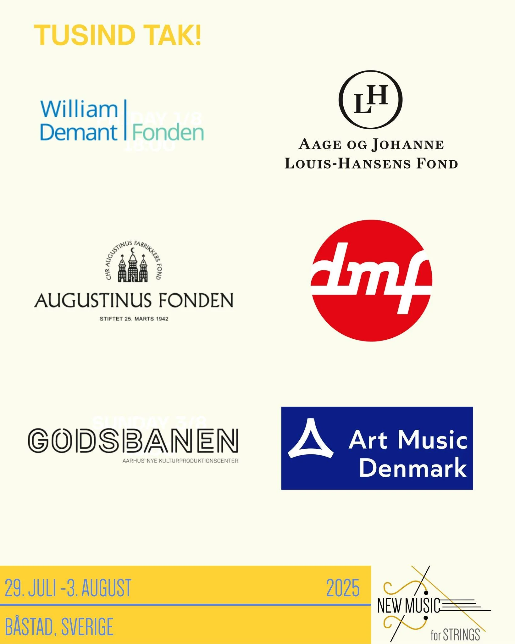 En k&aelig;mpe tak til de danske fonde og partnere, som har gjort festivalsamarbejdet muligt. Jeres st&oslash;tte g&oslash;r det muligt at skabe koncertoplevelser, der inspirerer b&aring;de kunstnere og publikum. TAK! 🥰🥰🤩
----
A huge thank you to 