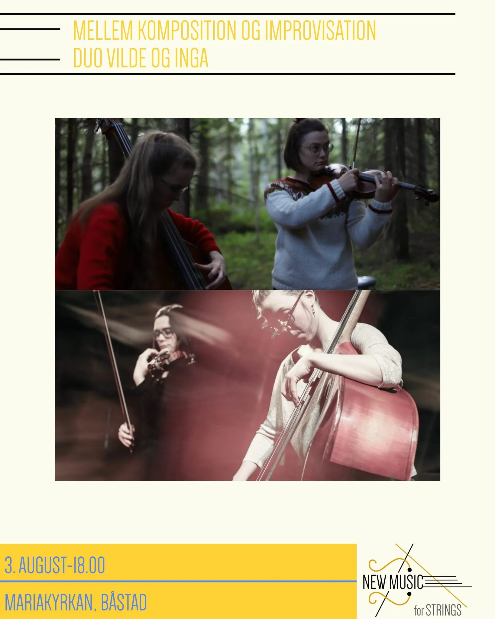 🎻✨ N&aring;r minder m&oslash;der nuet!
Vilde &amp; Inga inviterer dig ind i et unikt lydunivers, hvor komposition smelter sammen med fri improvisation.

Med violin og kontrabas bev&aelig;ger de sig langt ud over det traditionelle &ndash; hvor hver v