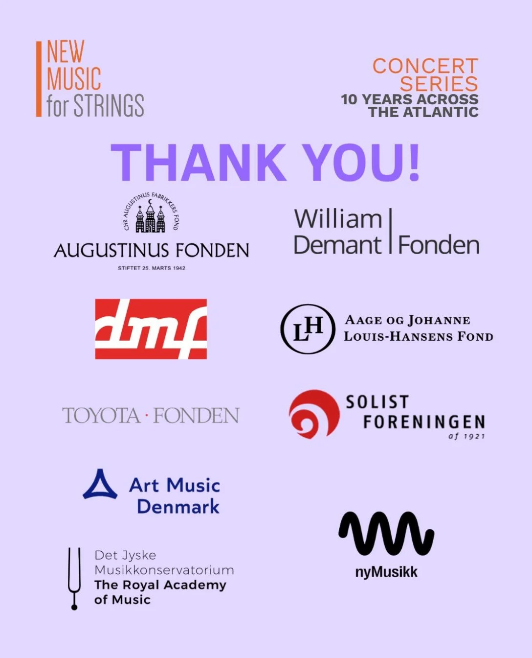 10 years of New Music for Strings would not be possible without our partner organisations and sponsors. 💙🎻
We are incredibly grateful to all of the foundations, organisations and institutions supporting this anniversary season, many of whom are lon