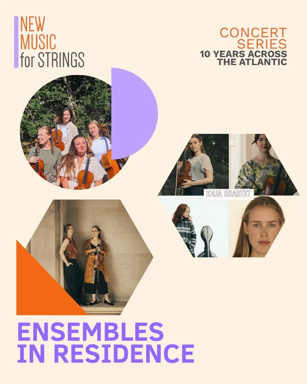 Meet our ensembles in residence 
🎻🎻🎻🎻

✨EOS String Quartet - A multinational string quartet founded in 2024, bringing together violinists Tine Dalgaard and Kornelia Czechura, violist Nadiia Safina and cellist Emilia Slusarczyk. The four musicians
