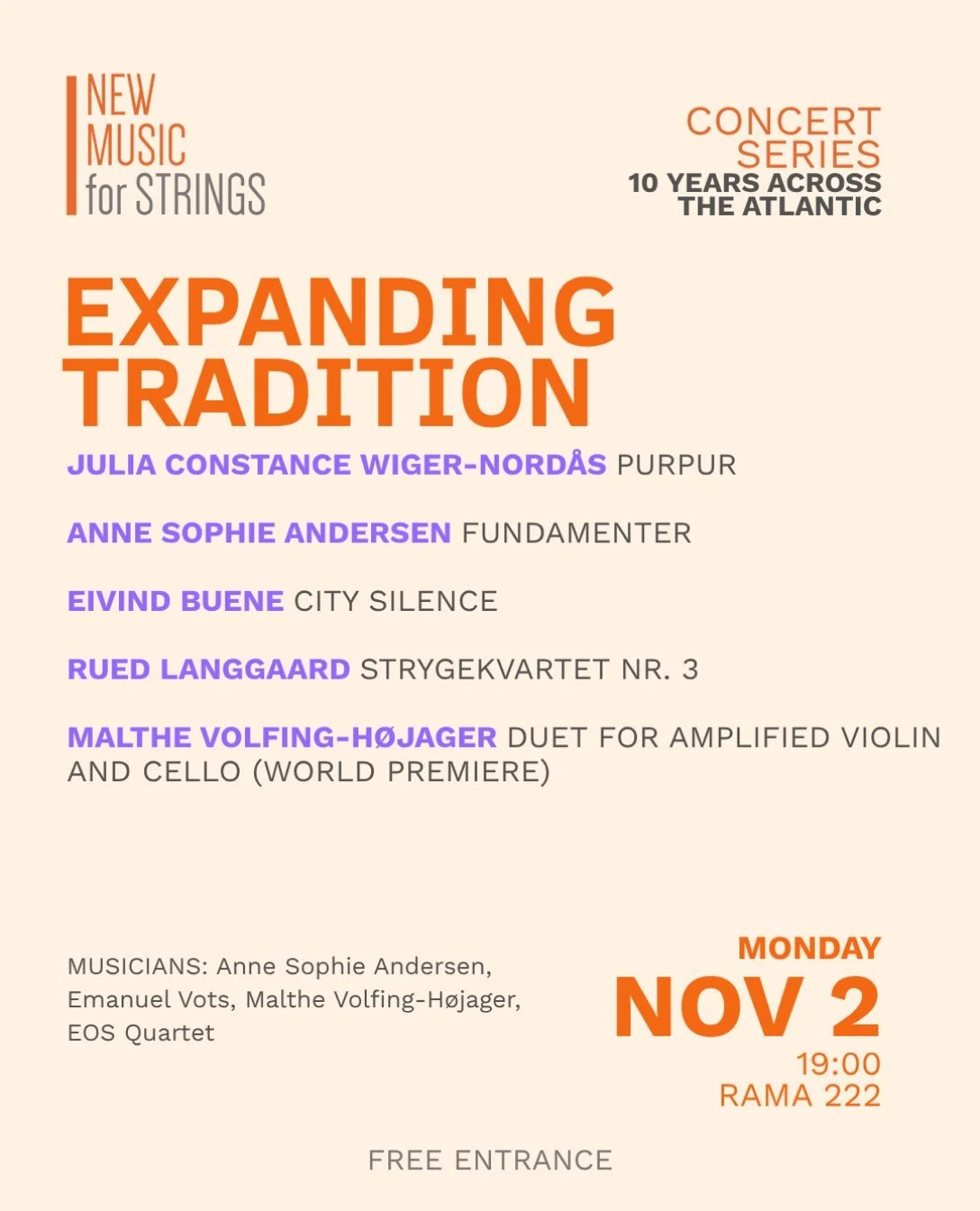 EXPANDING TRADITION💭

We&rsquo;re closing this year&rsquo;s New Music for Strings concert series with a new programme exploring the many ways string music can evolve, challenge traditions and bring new sounds to life.

The evening brings together mu