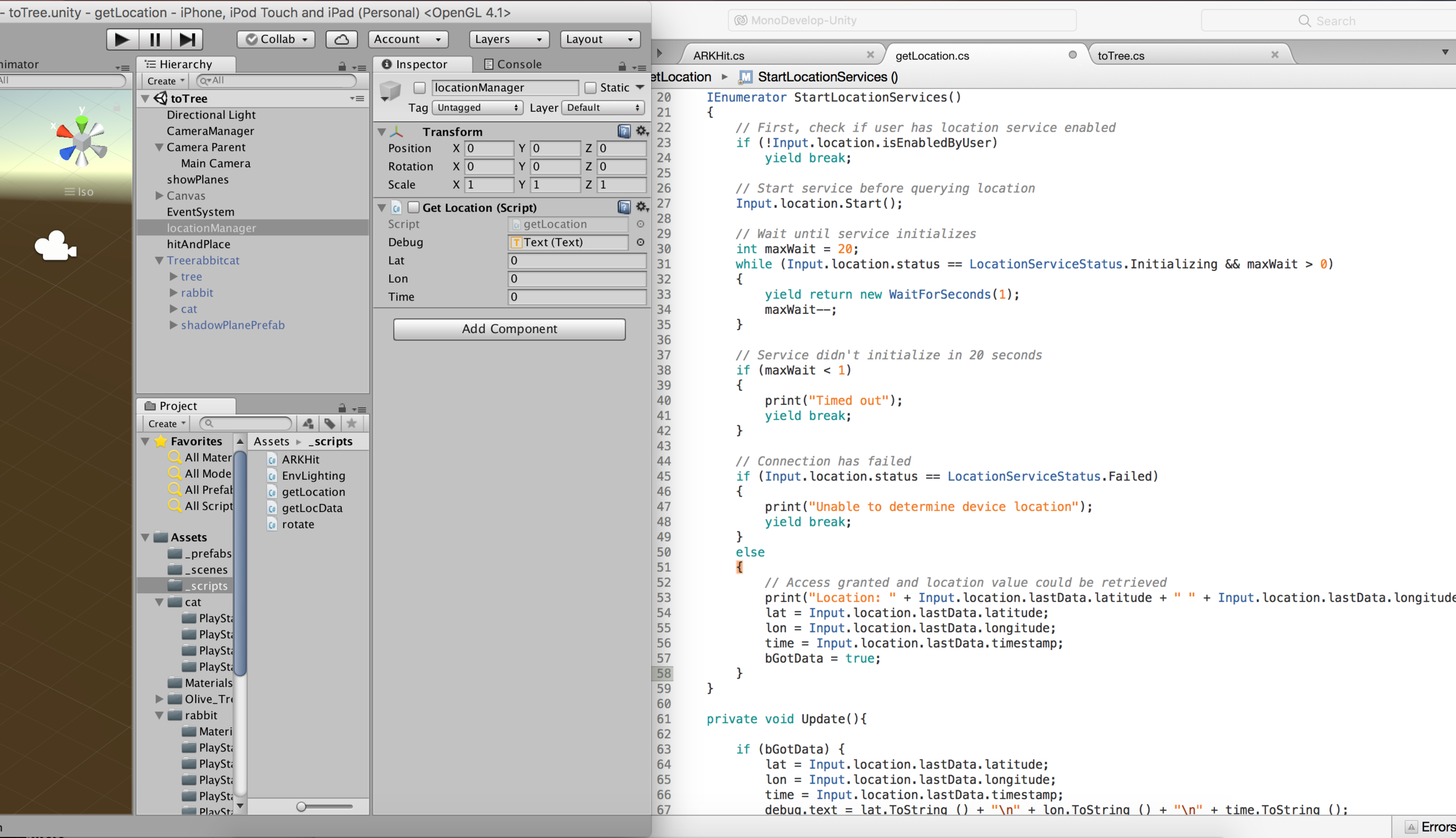 Code for getting location using GPS