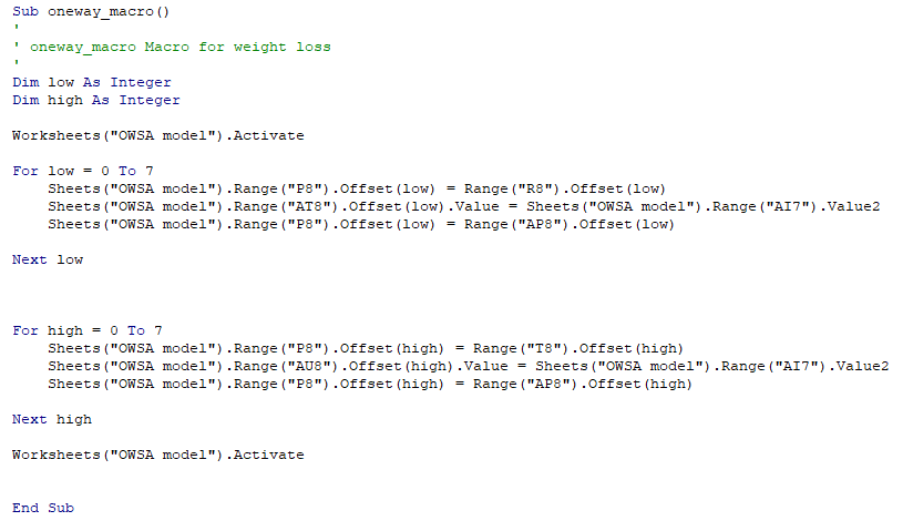 Using Excel VBA macros to conduct one-way sensitivity analyses and ...