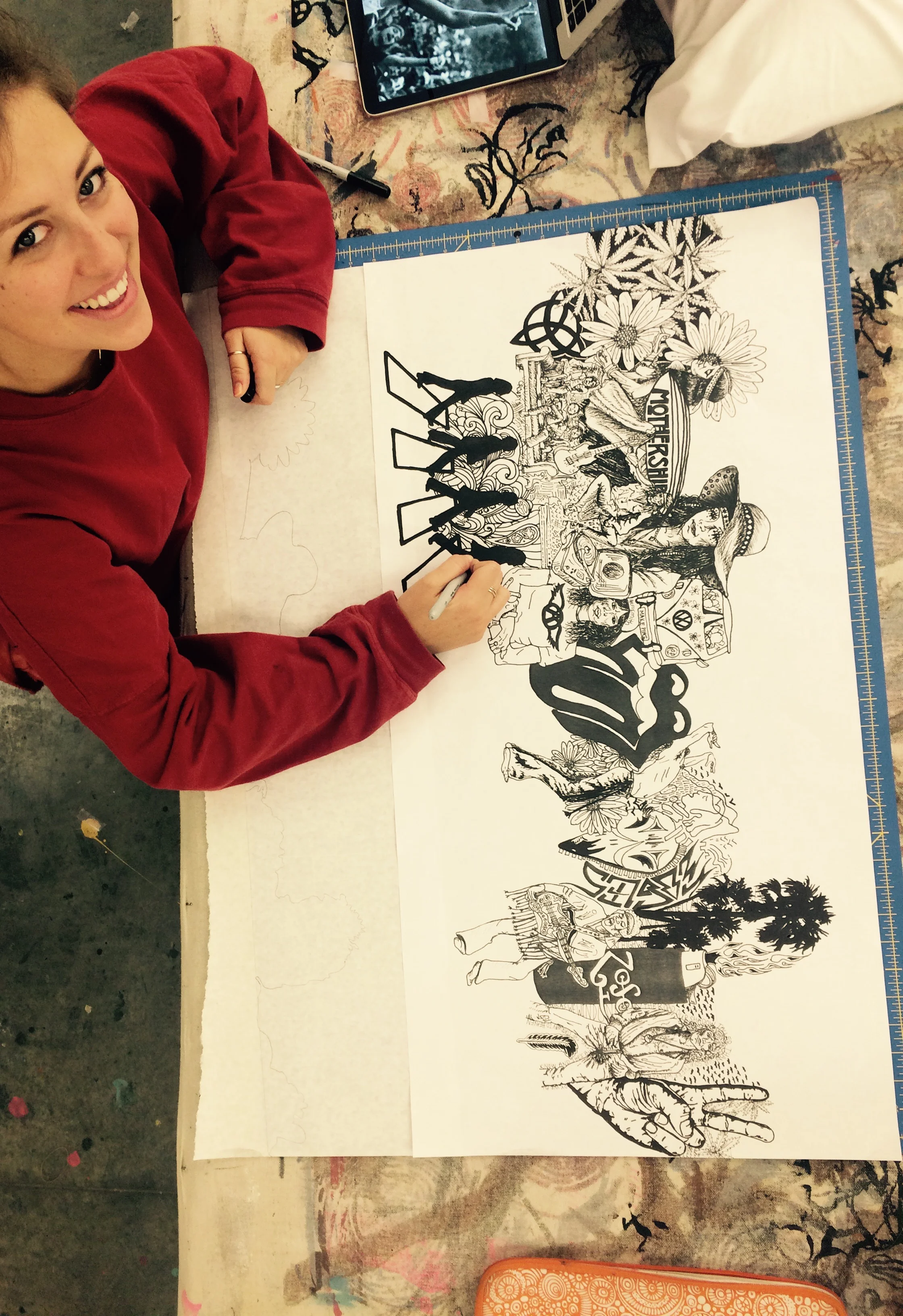 Drawing a pattern for a screen-print (see Fabrics page for repeat)