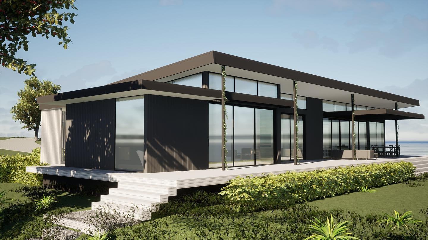 Clifftop House - 2023 - One of our latest designs situated on a tasman clifftop overlooking the bay. Whether it is checking out the view in the sun or sheltering in the cosy courtyard by the outdoor fire, this place has your outdoor living options co