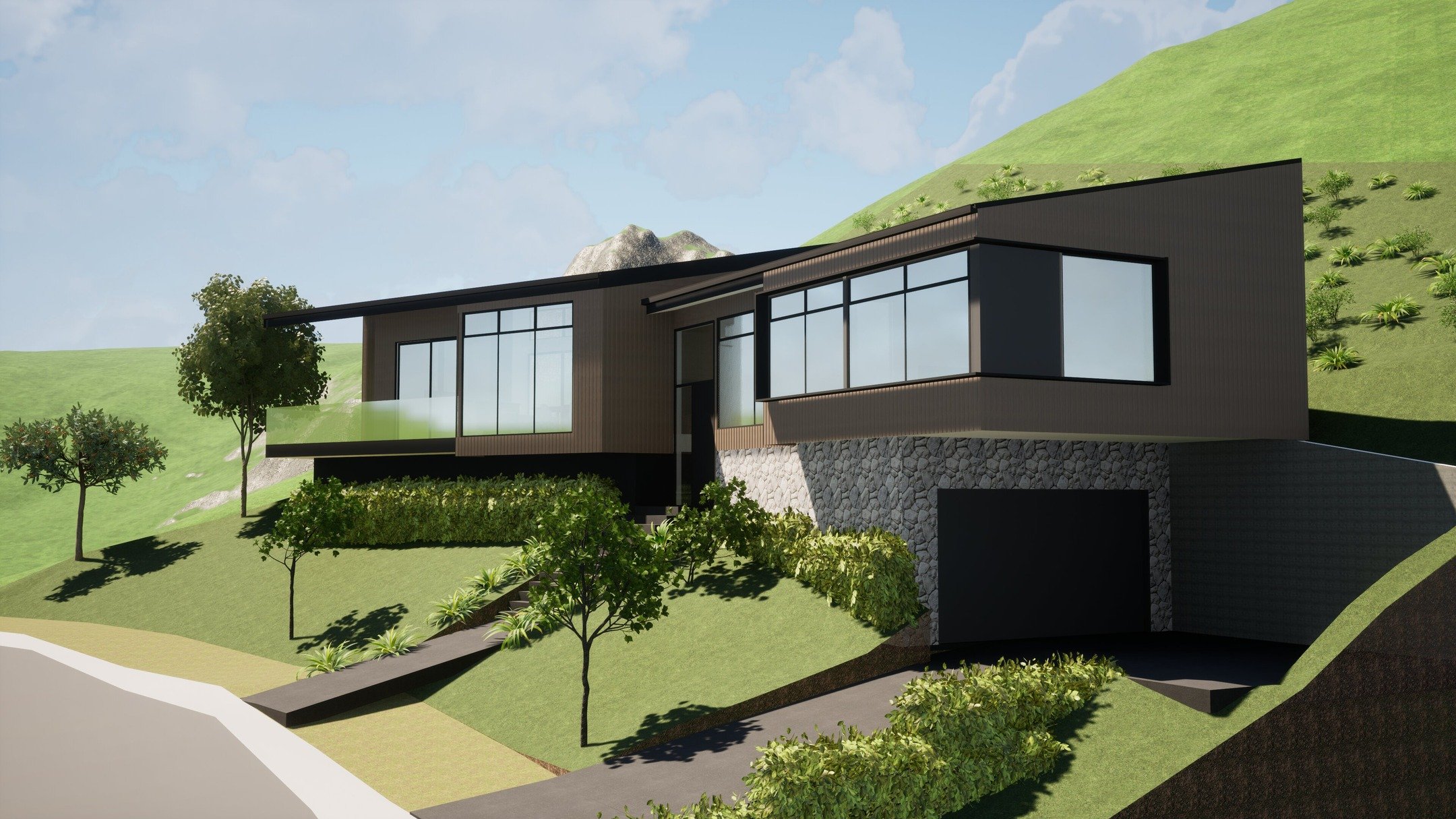 Fresh off the drawing board - this concept for a steep site in Nelson allows for single level living over a basement garage. Maximising sea views while also providing a sheltered rear terrace, it will be a home for all seasons.

#nzarchitects #concep