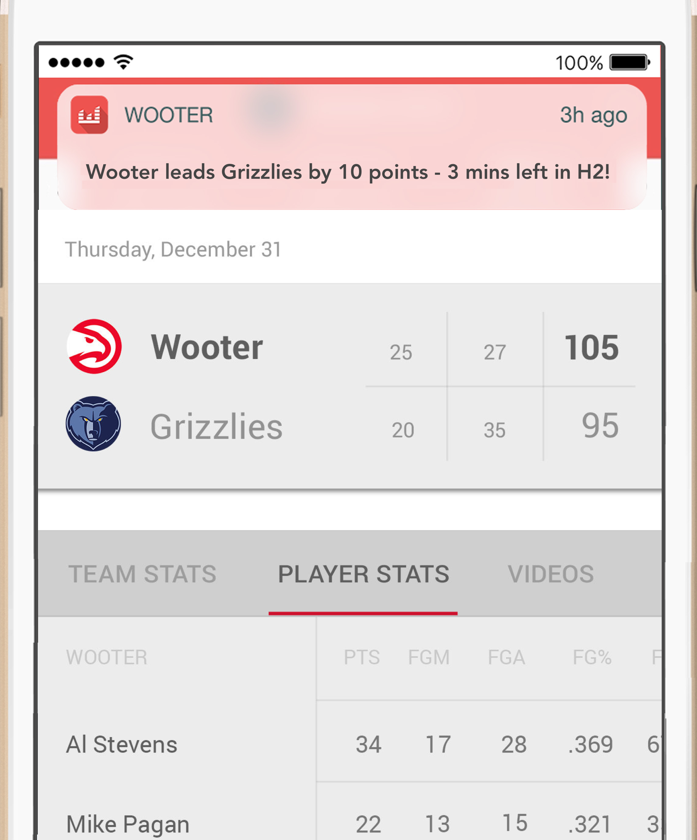 In Game Notifications — Wooter Free Sports Management Software