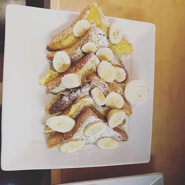 French toast with bananas healthy breakfast.