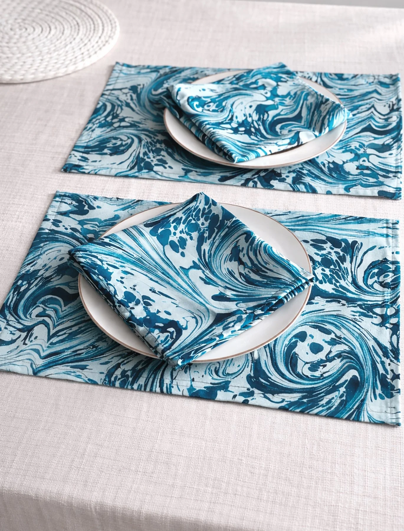 ocean blue cotton table setting