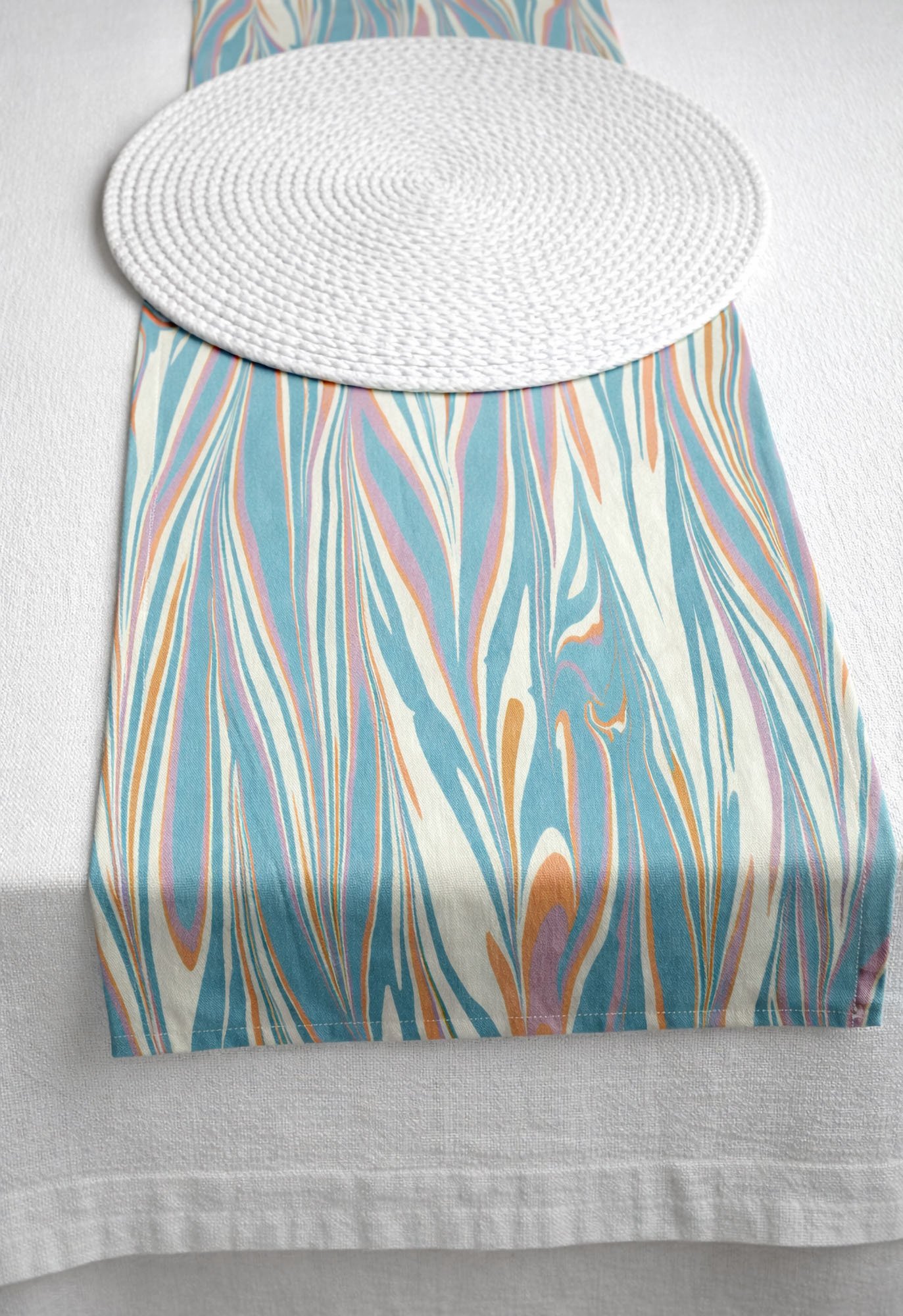 handmade cotton table runner Aspen Mist modern European table linen bordløper bomull moderne