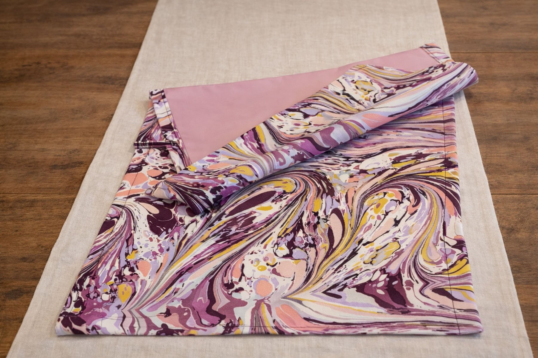 reusable cotton table runner marbled fabric warm autumn tones for modern table decor