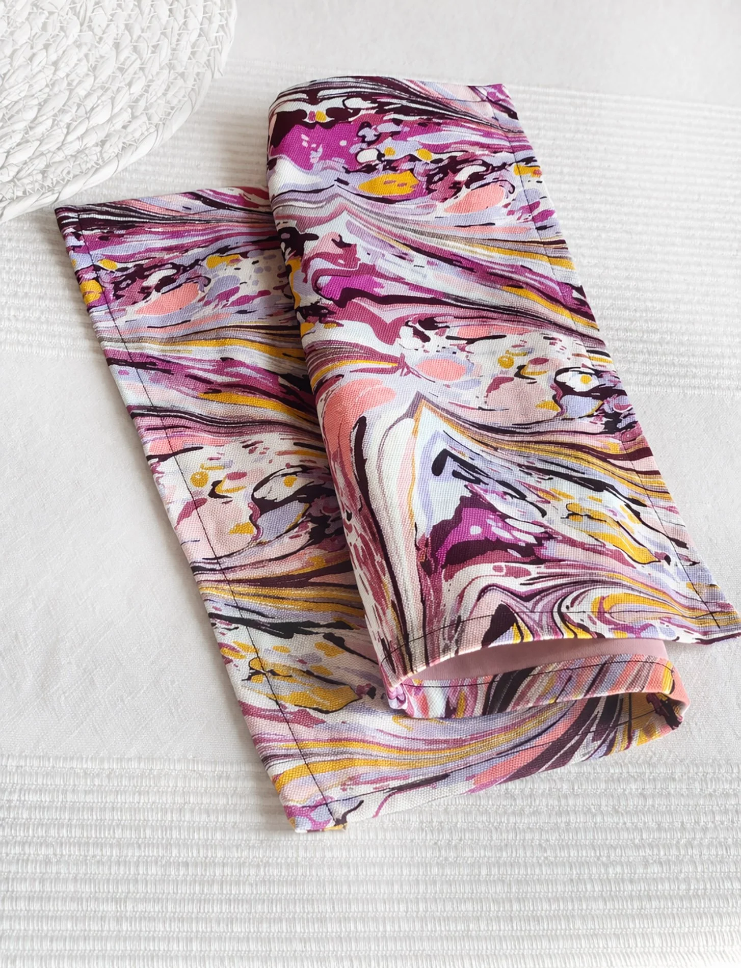 cotton table runner autumn sparkle marbled fabric warm tones reusable table linen made in italy