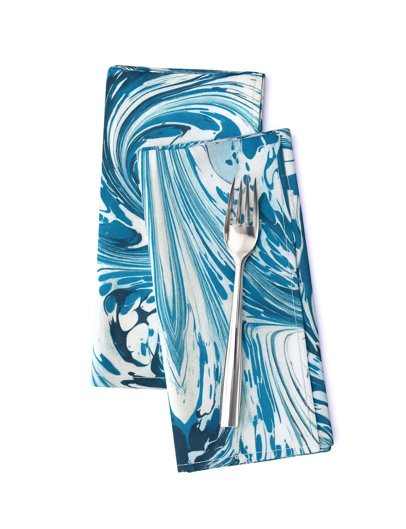 Blue marbled table linen set with placemats napkins and runner Midnight Ocean Italy