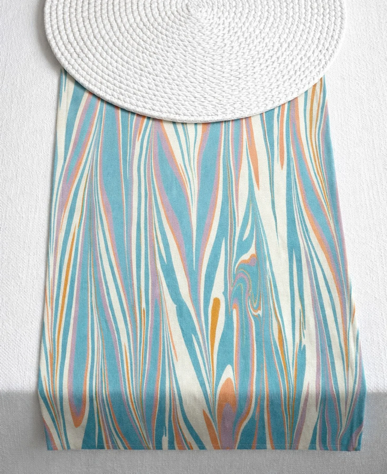 marbled cotton table runner Aspen Mist handmade in Florence Italy modern table linen