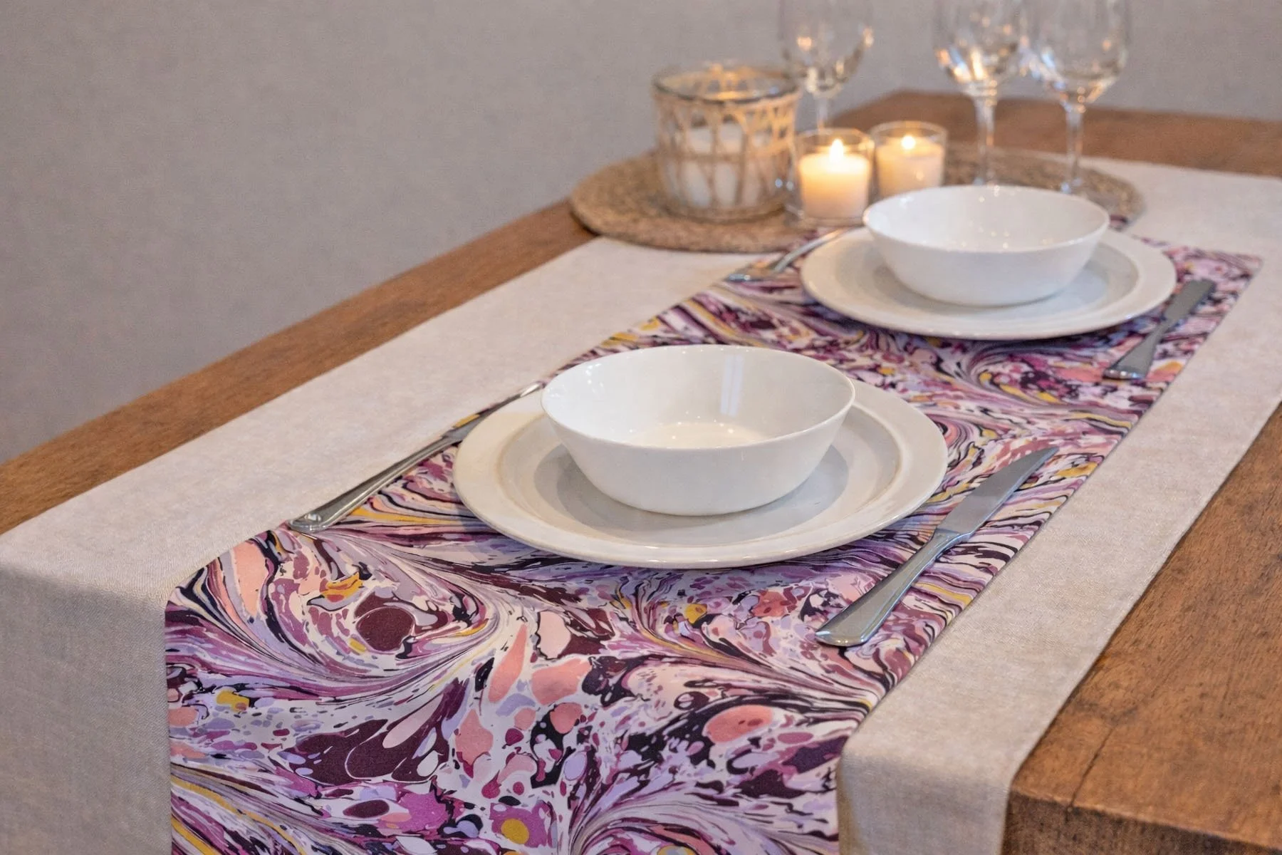 modern romantic table runner cotton fabric warm tones minimal table decor italy