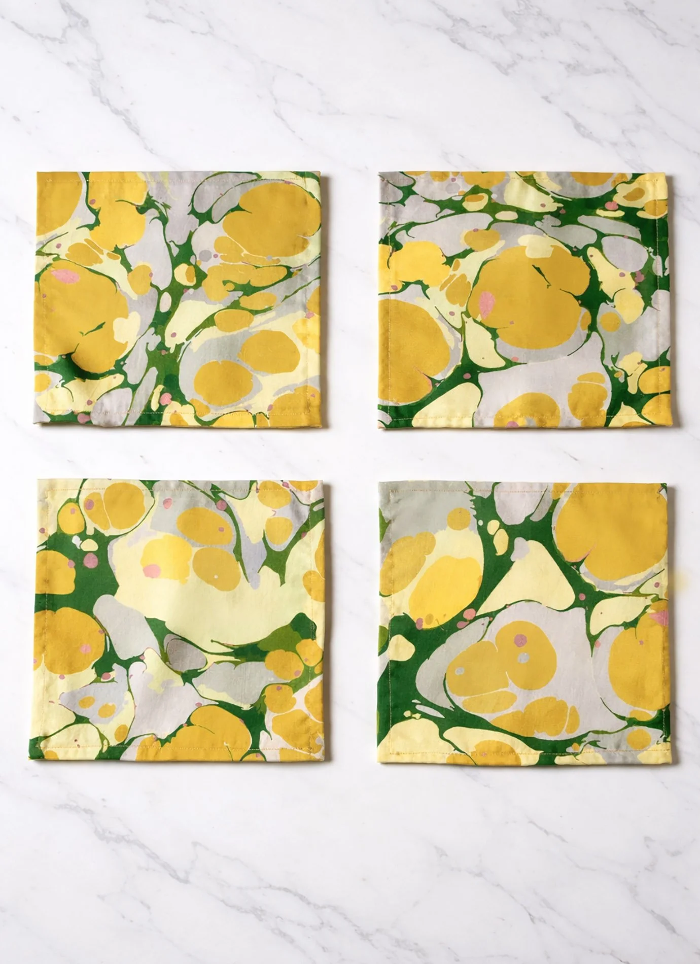 serviettes cocktail réutilisables coton jaune vert design naturel durable