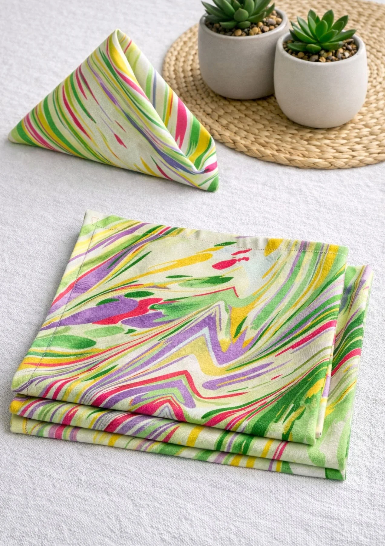 colorful botanical napkins modern spring table setting