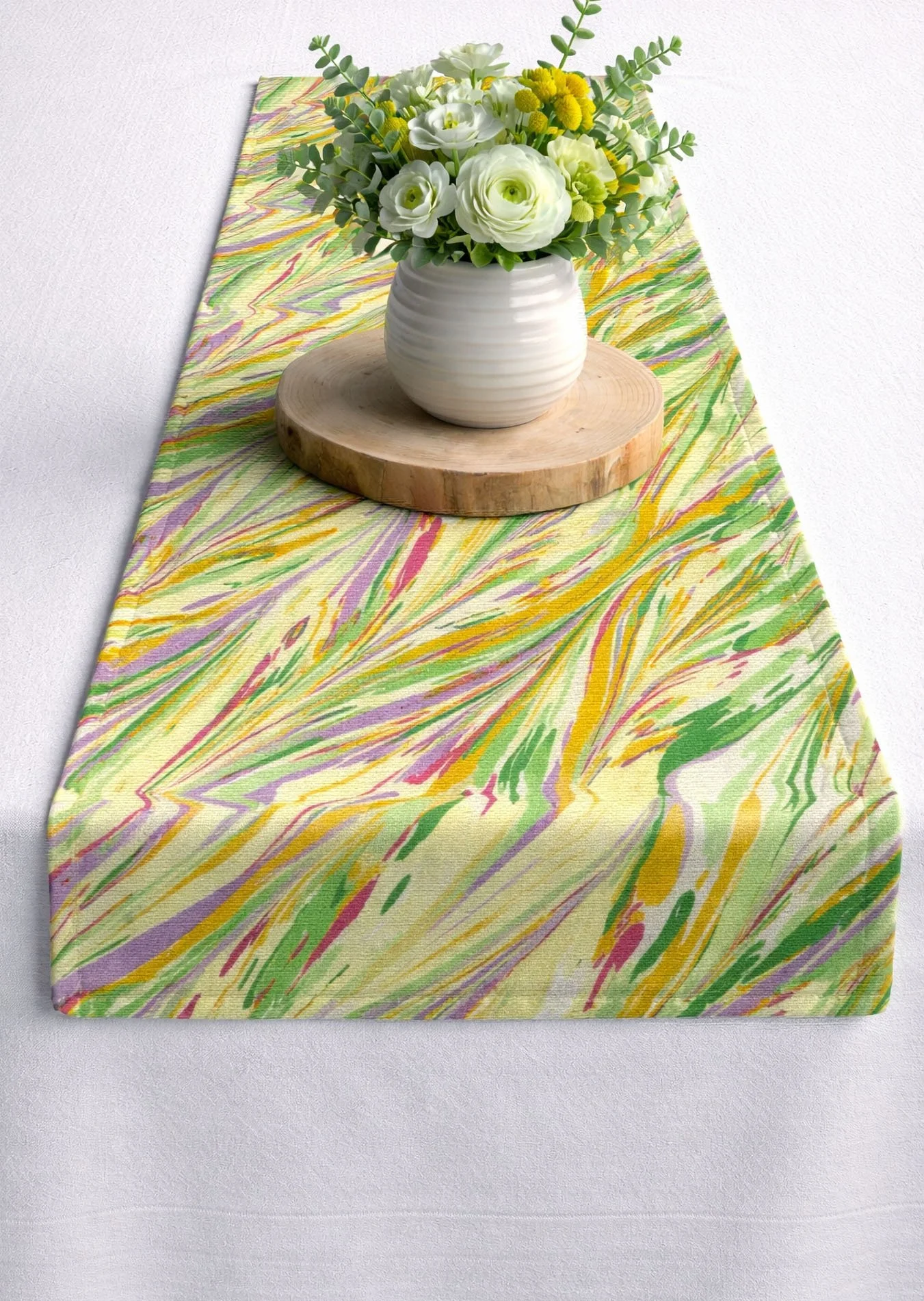 handmade marbled cotton table runner botanical table linens Italy
