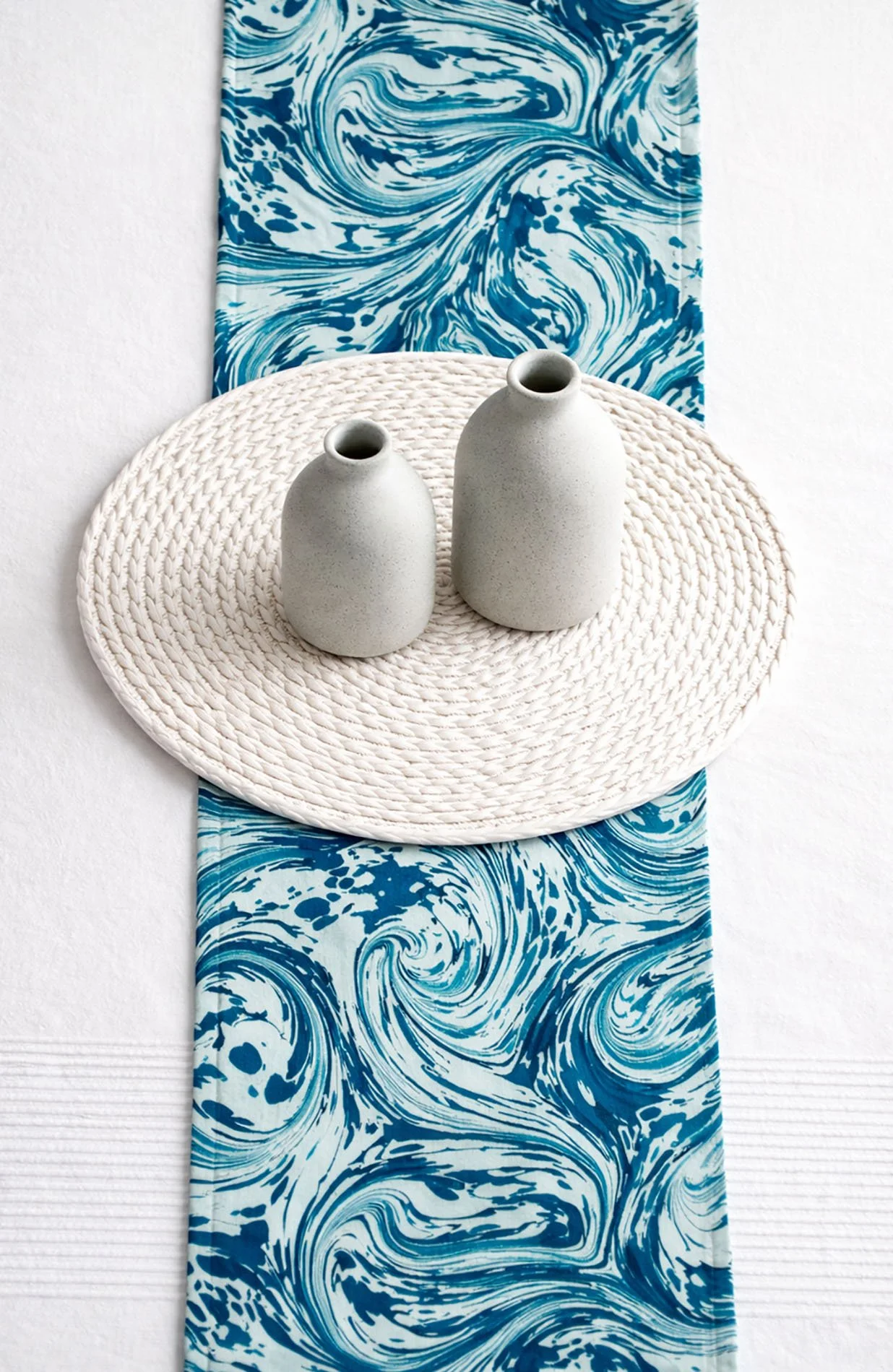 marbled cotton table runner