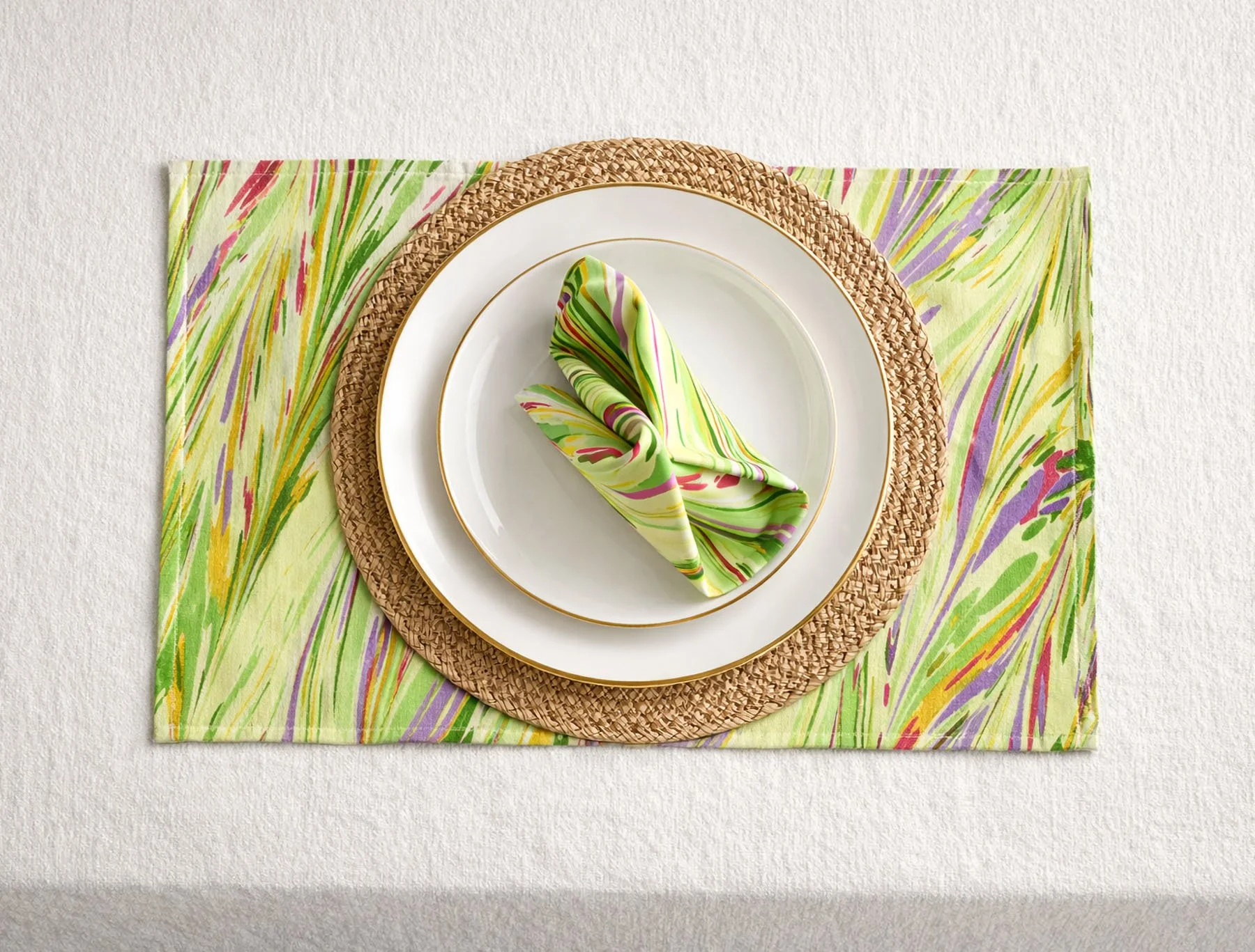 marbled cotton textile botanical pattern handmade table linens