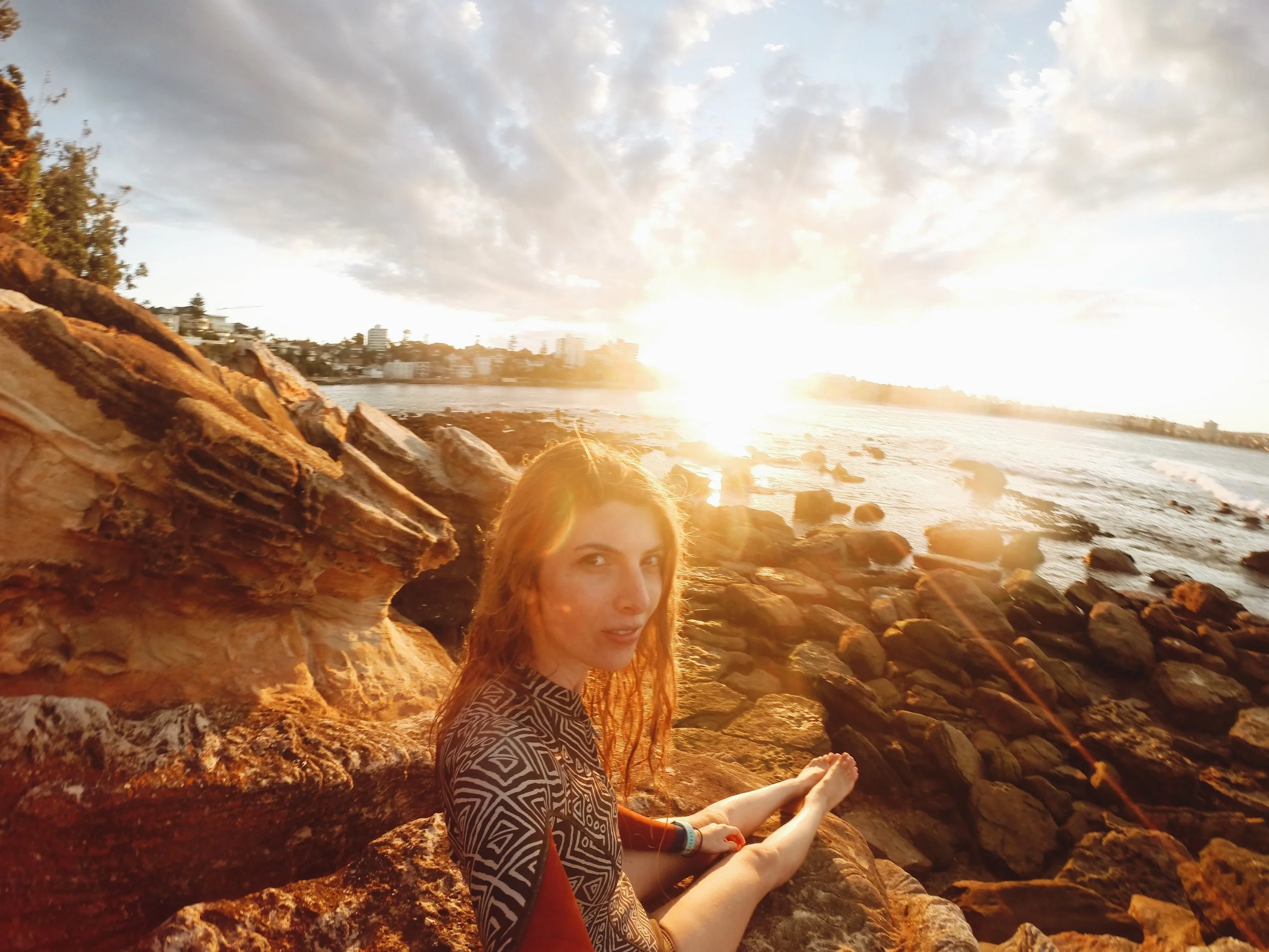 Selfie at sunset after snorkelling at Shelly Beach, Manly. Photo: Marine Raynard