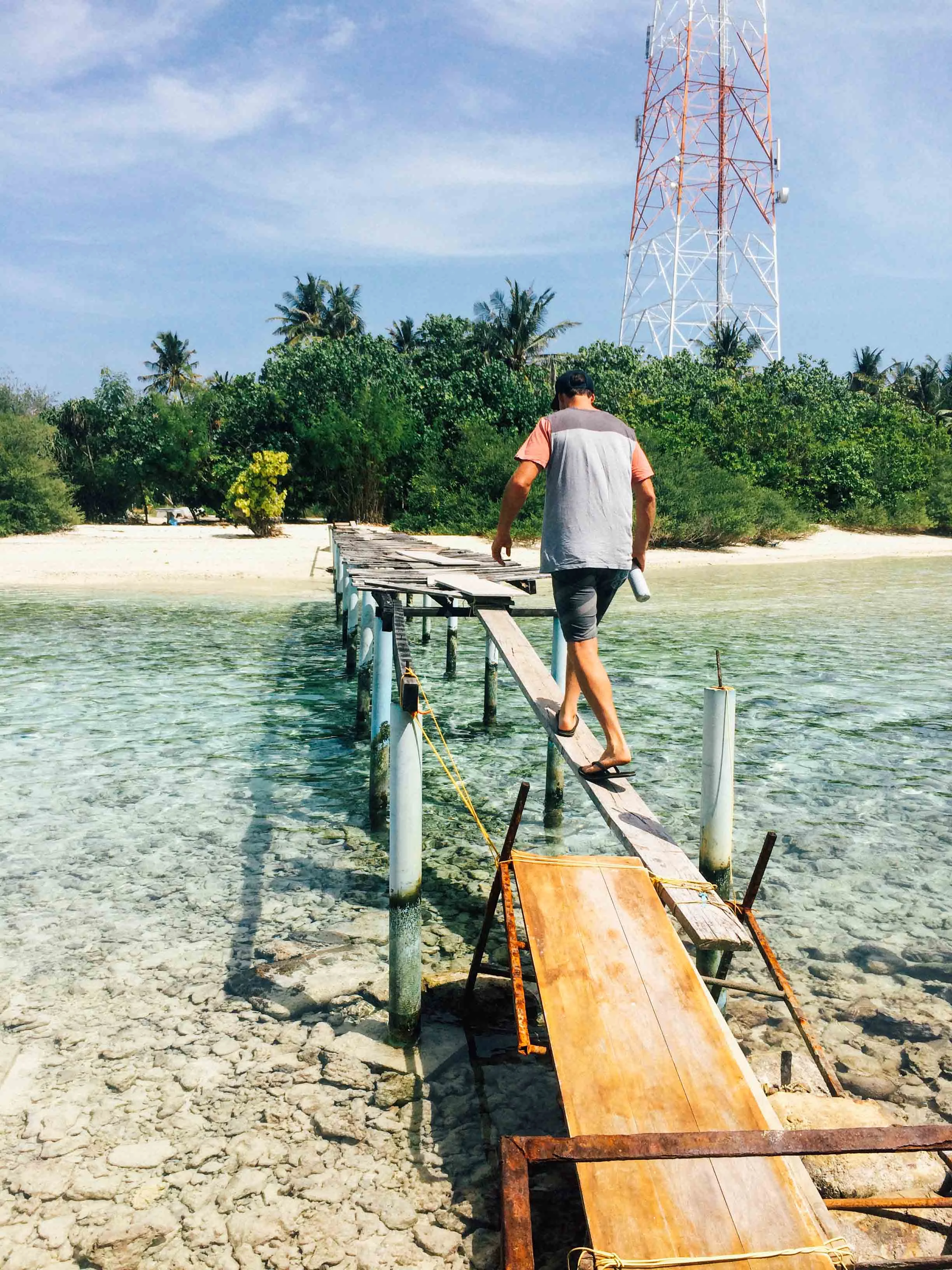 Zoe's husband on a makeshift bridge. 