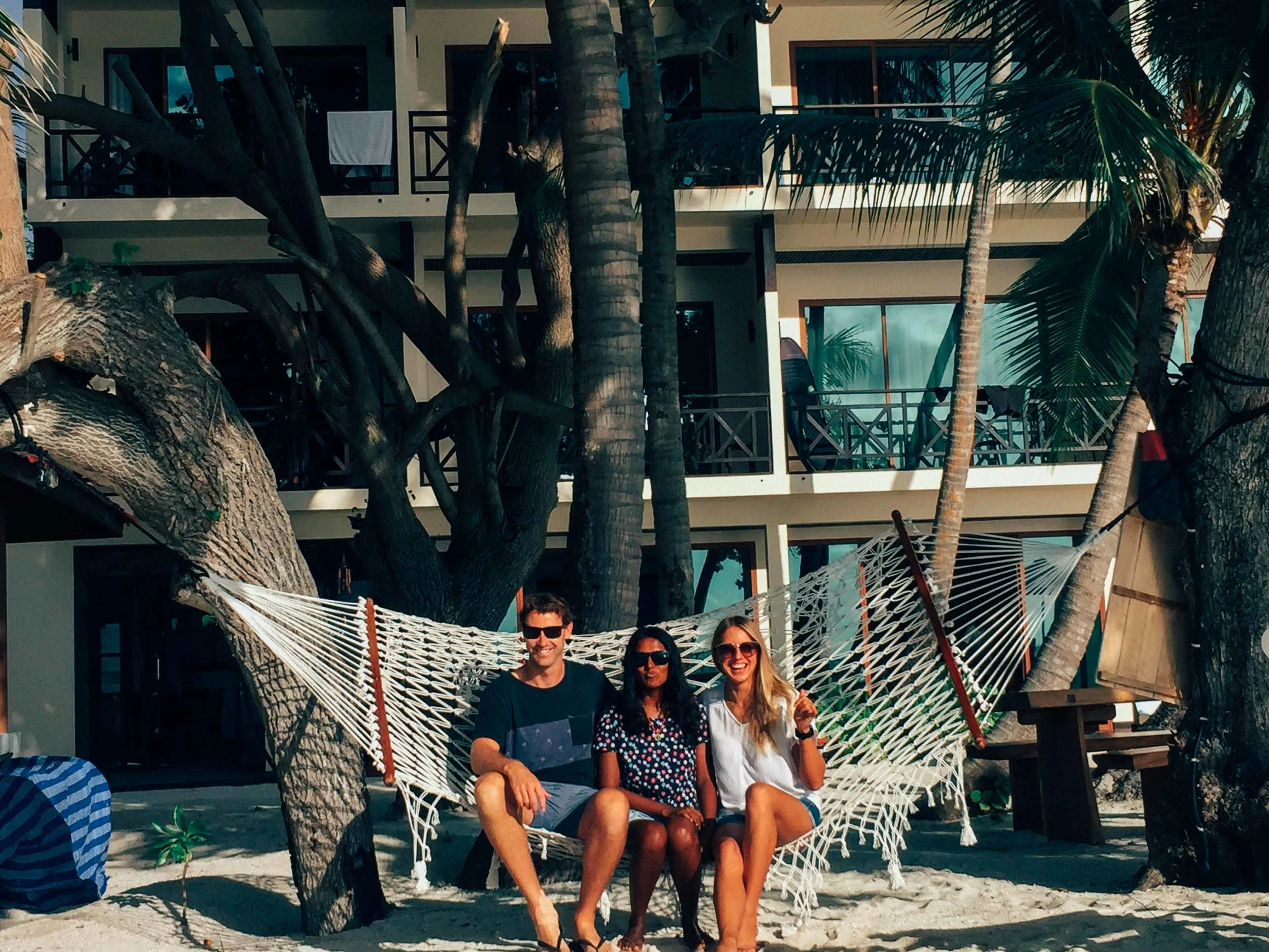 Zoe on the right with her new Maldivian friend, Ni, and her husband. 