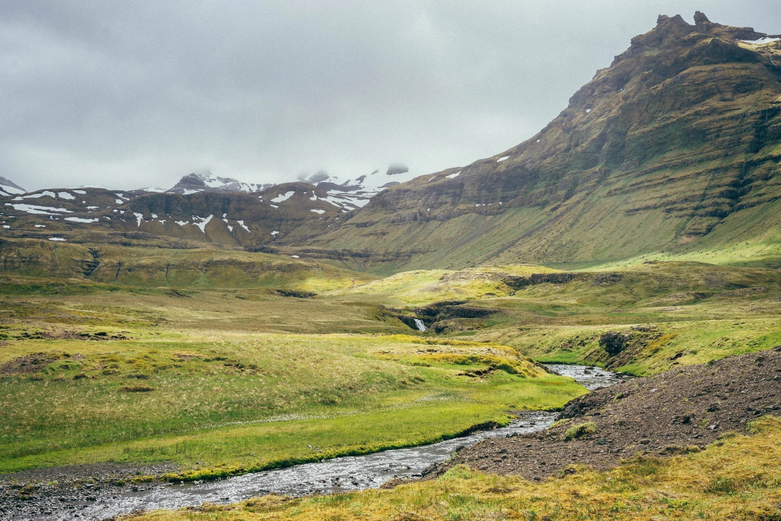 snowy waterfall iceland