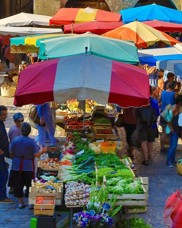 Local produce at the colourful and vibrant Thursday market in Place Notre Dame in the town of Villefranche de Rouergue which was founded in 1252. #aveyron #villefranchederouergues #france #midipyr&eacute;n&eacute;es #frenchmarket #canonphotography #m