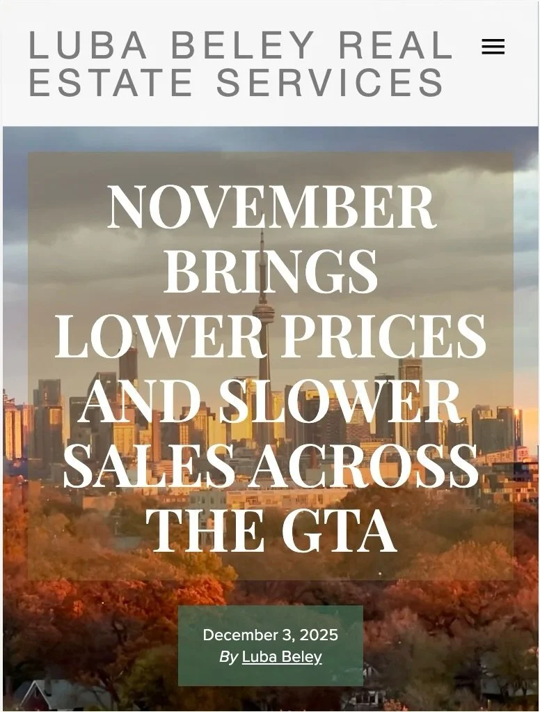 The GTA market is cooling into year-end.
November brought lower prices and slower sales across the GTA, and we&rsquo;re now heading into the holiday period with a calmer, more negotiated market.

Average sale price dipped to $1,039,458, sales fell to