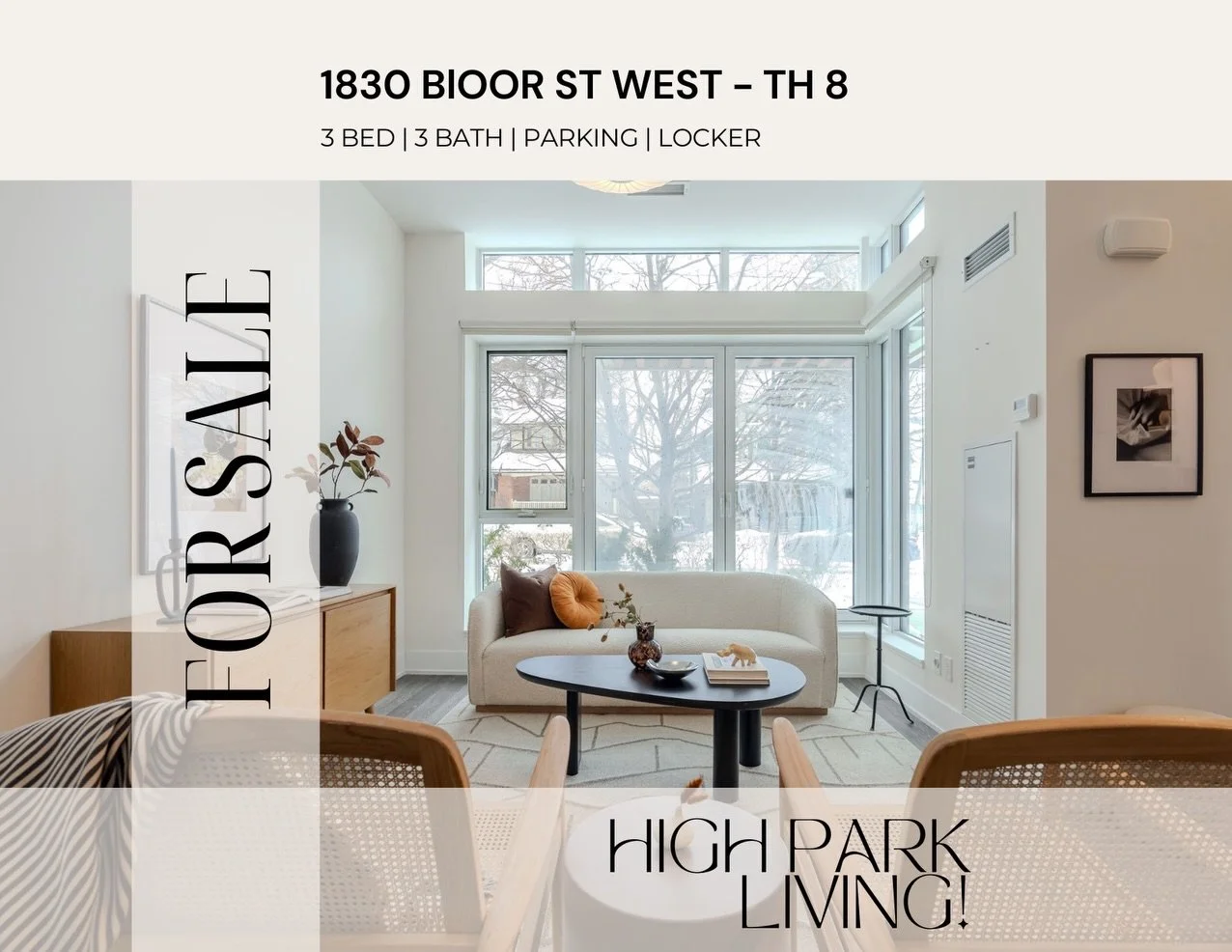 HighPark Condominiums &mdash; TOWNHOUSE (SOLD)

📍 1830 Bloor St W TH8 Toronto, High Park North

3 Bed &middot; 3 Bath &middot; 1,351 sq ft &middot; Parking + Locker
$1,195,000

A sophisticated two-storey townhouse right here at HighPark Condominiums