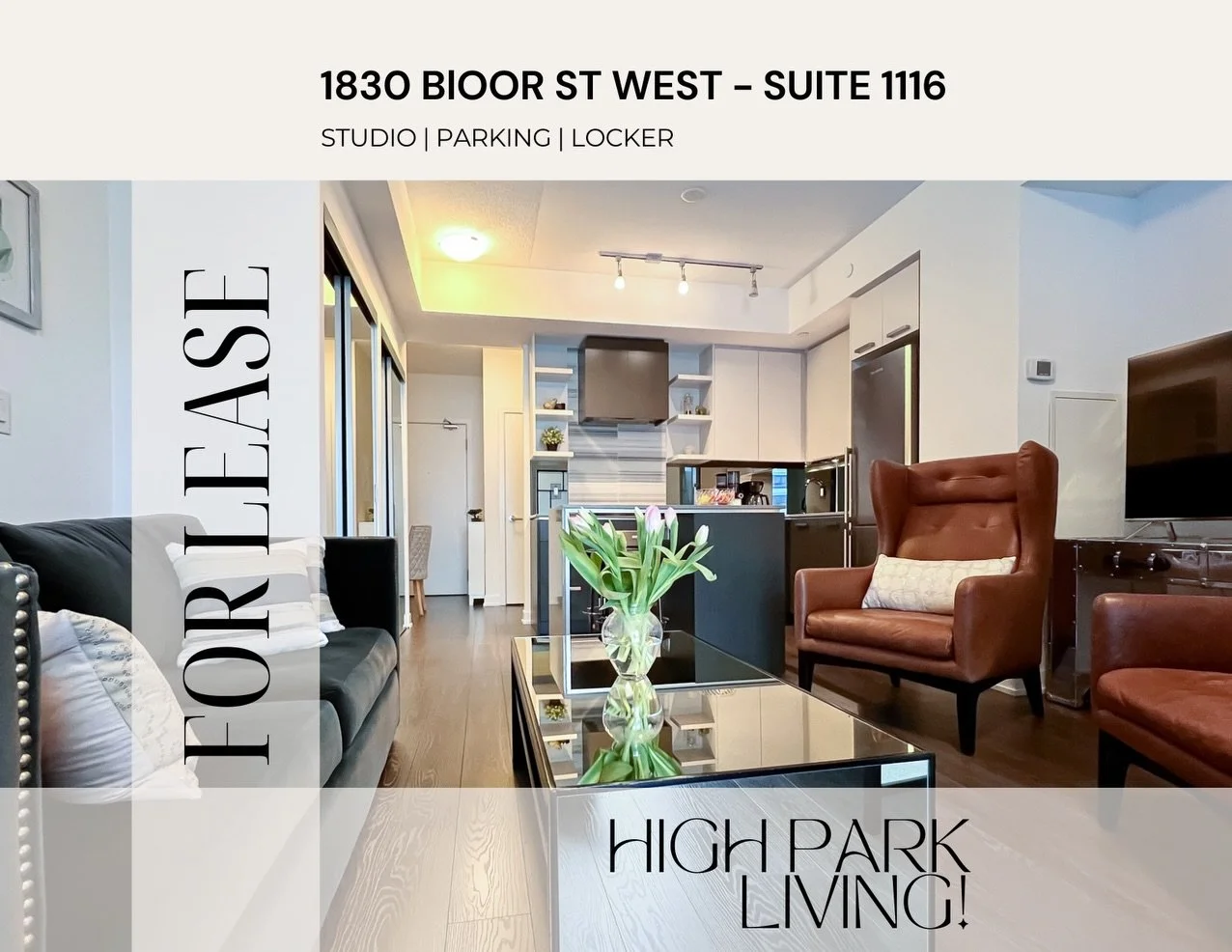 CONDO FOR LEASE📍 1830 Bloor St W 1116, Toronto, High Park North

HighPark Condominiums &mdash;
Studio &middot; Parking + Locker
$2,200/mo

A clean, well-designed studio with zero wasted space &mdash; bright, practical, and move-in ready.

Large wind