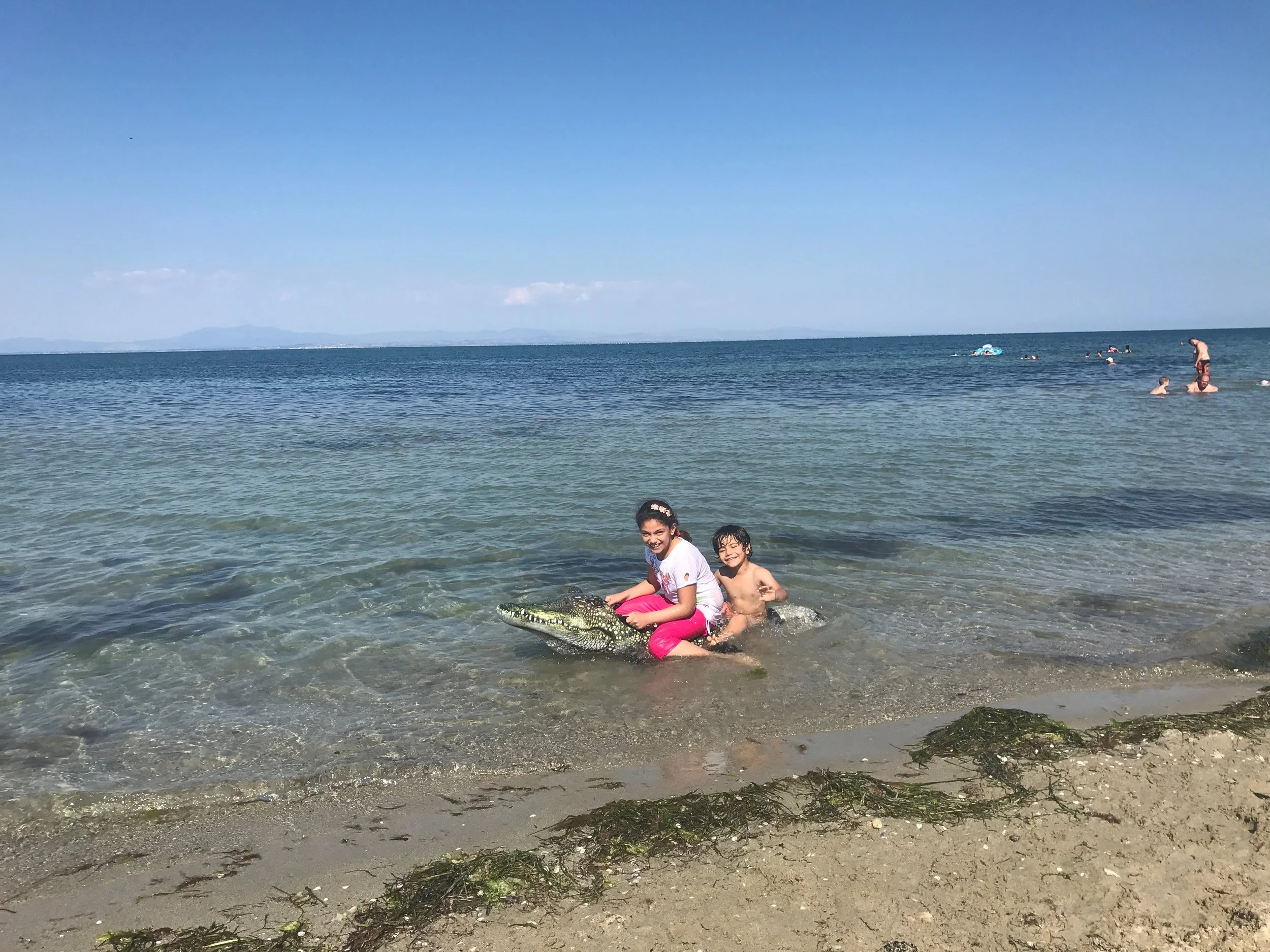 Mariam and Murat taming a wild Greek crocodile typical for the region.