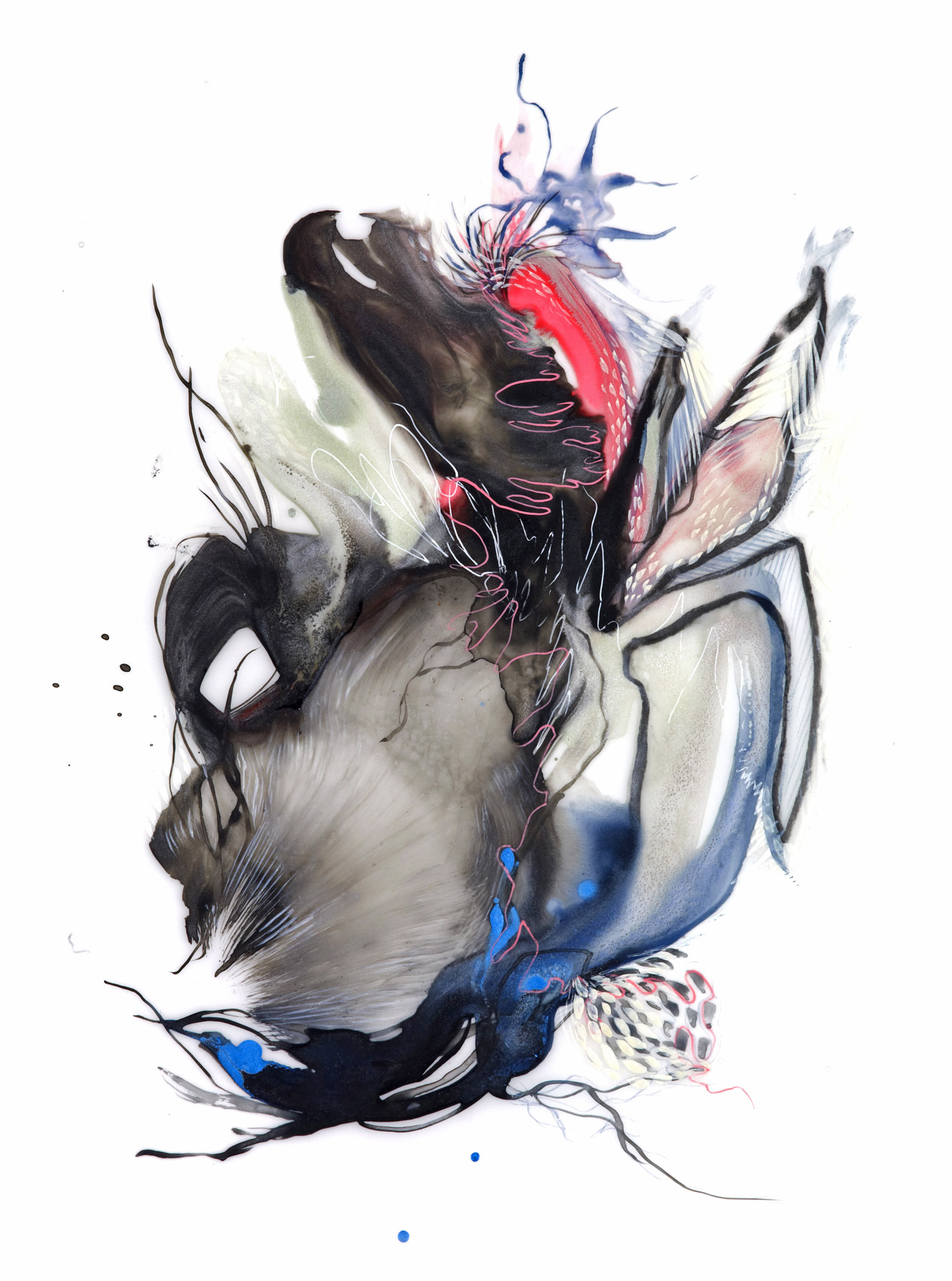 Paola Oxoa Confidence Test Drawing 23 , 2009, ink, gouache, and graphite on mylar, 12 x 9 in. (30.48 x 22.86 cm)