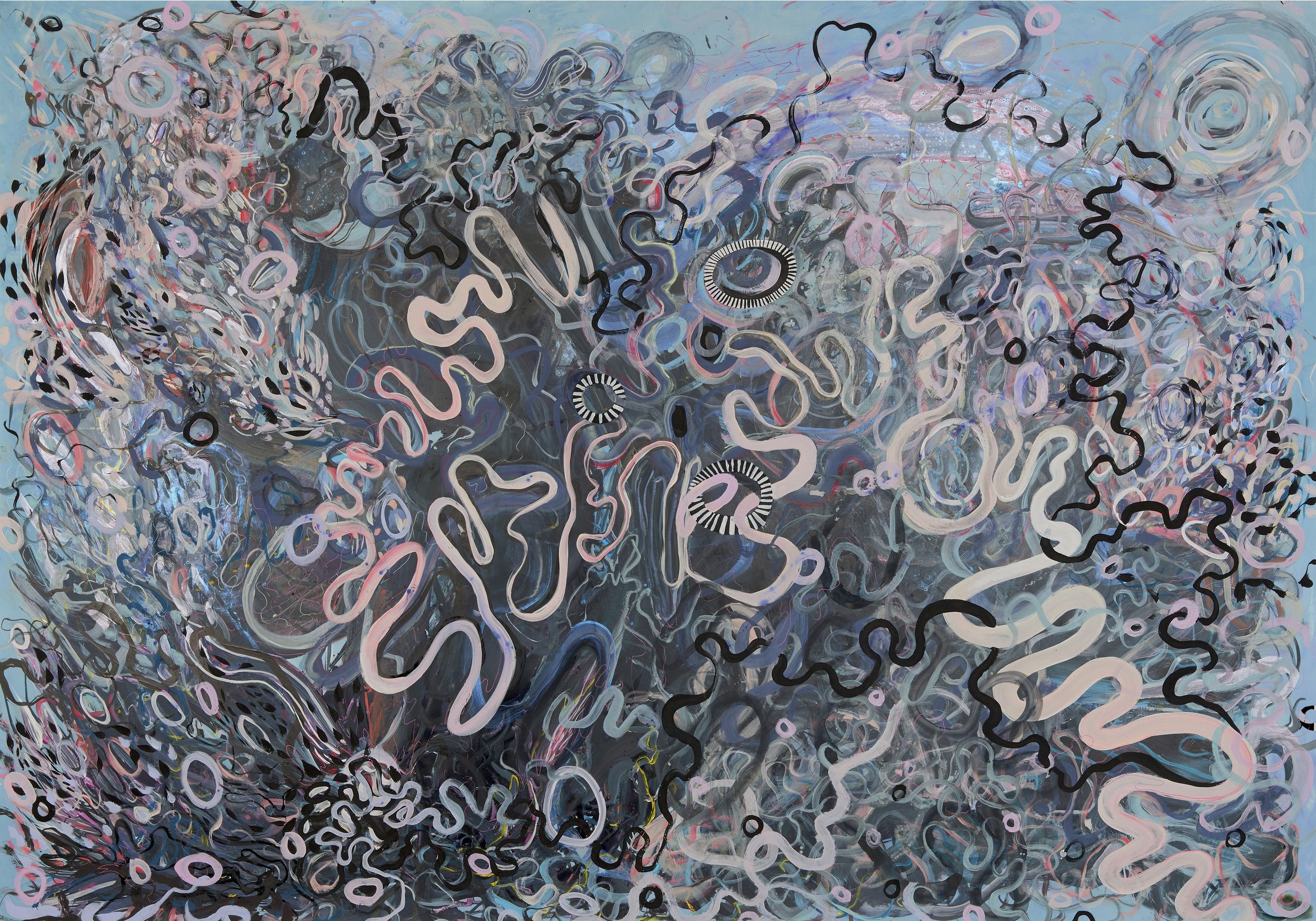 Paola Oxoa Sensible Forms , 2017, gesso, ink, gouache, and graphite on mylar, 40 x 60 in.