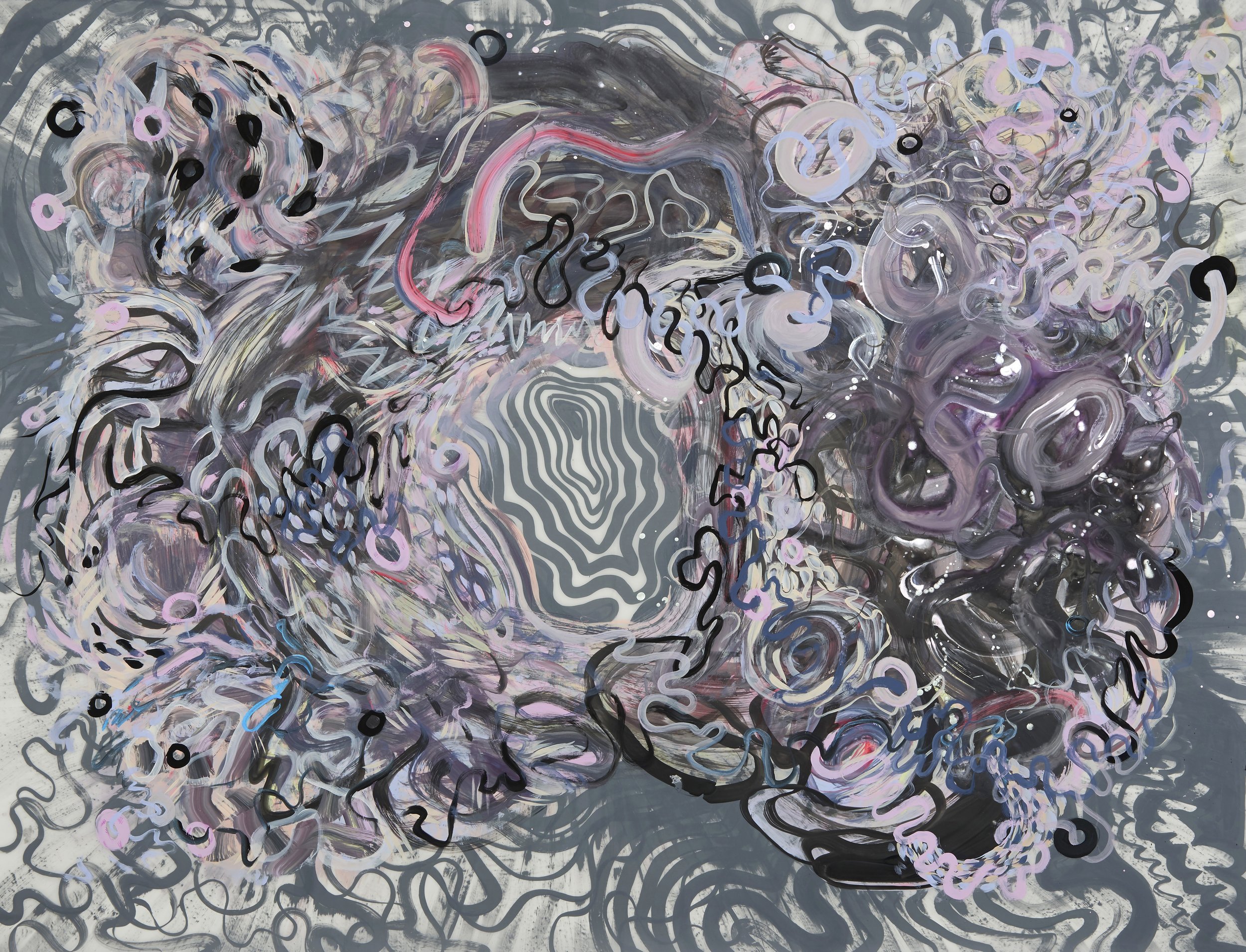 Paola Oxoa Ariadne's Thread , 2018, gesso, ink, gouache, and graphite on mylar, 46 x 60 in.