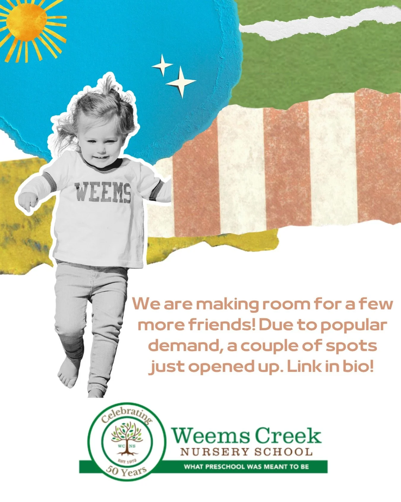 Know a 4-year-old getting ready for Pre-K? Weems Creek Nursery School&rsquo;s play-based program is a wonderful place to start. We have morning and afternoon classes available, but space is going fast for Fall 2026. Pass this along to a family who mi