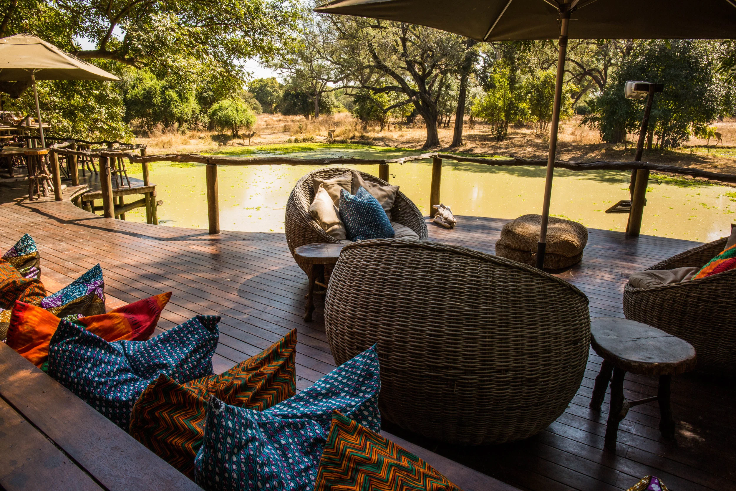 The communal sitting and dining area is also right on a central water hole