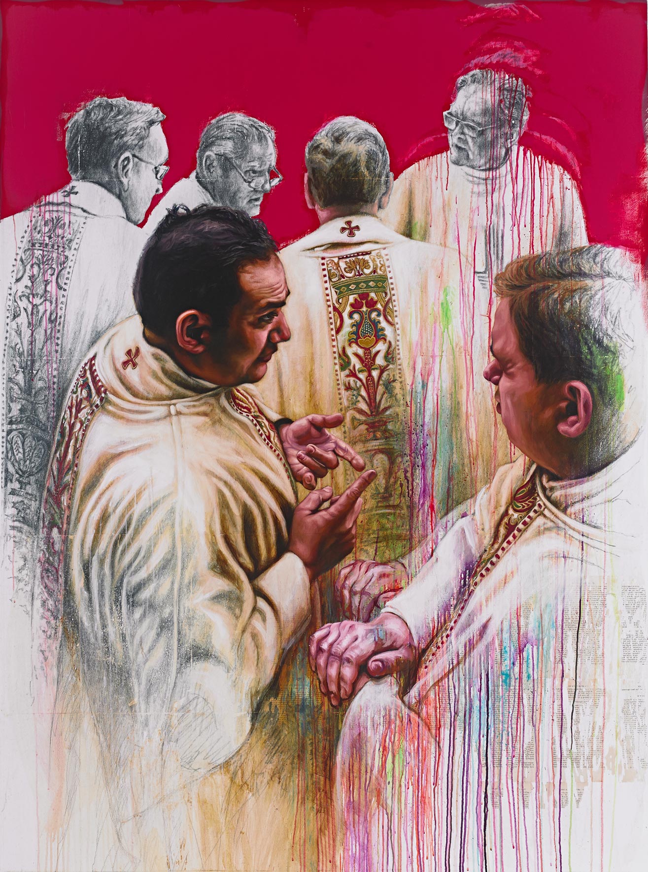    Priests On Parade  &nbsp;Mixed Media on Canvas 57in x 78in 