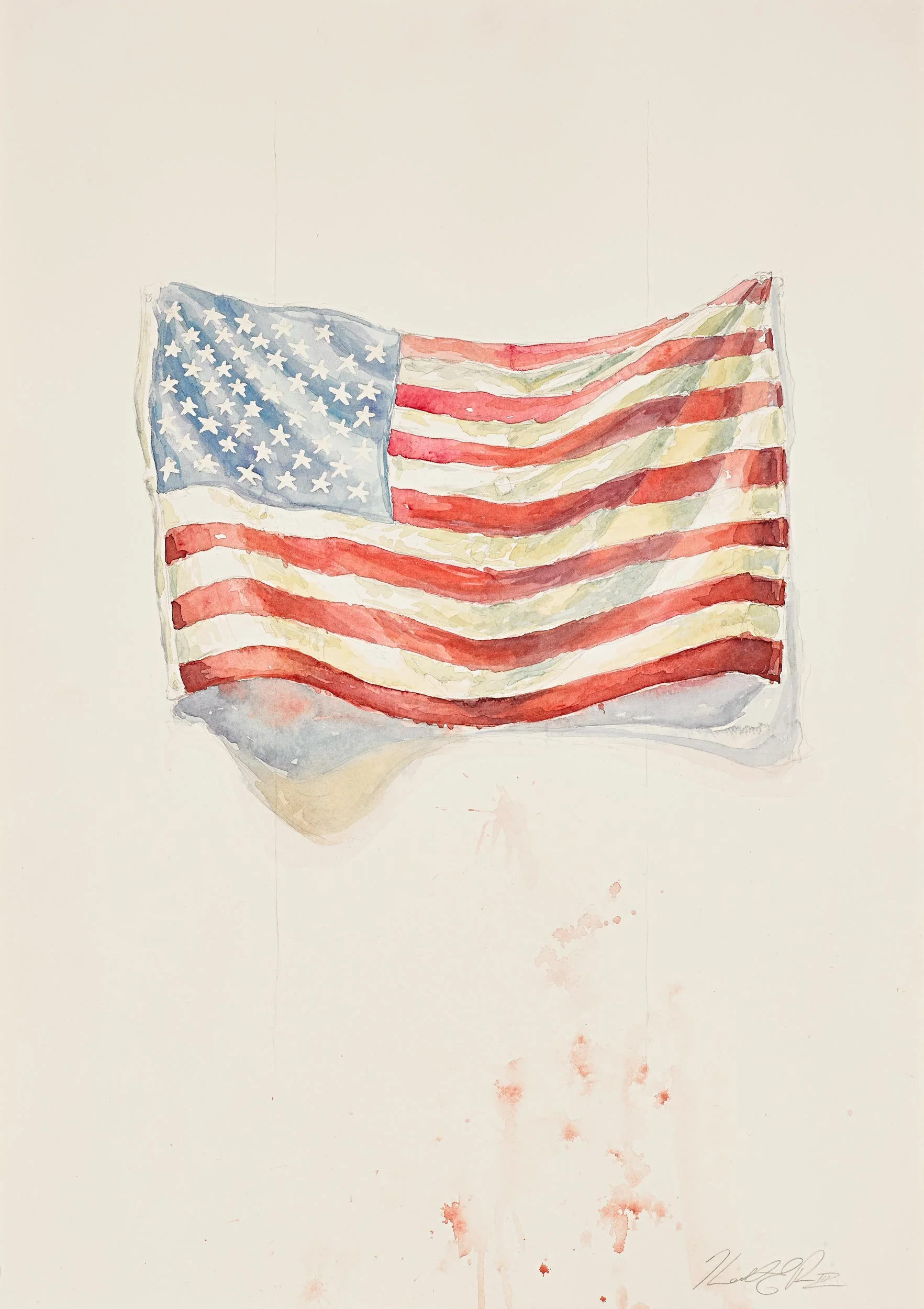 Draped Flag Watercolor on Paper 14in x 20in