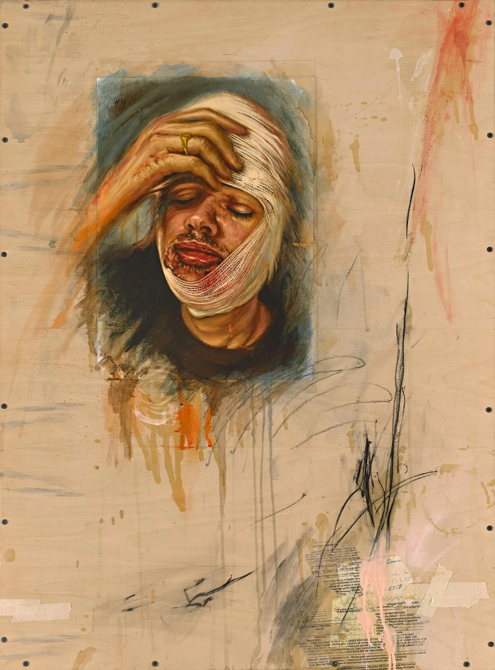 Broken Face Portrait Mixed Media on Wood Panel 30in x 40in
