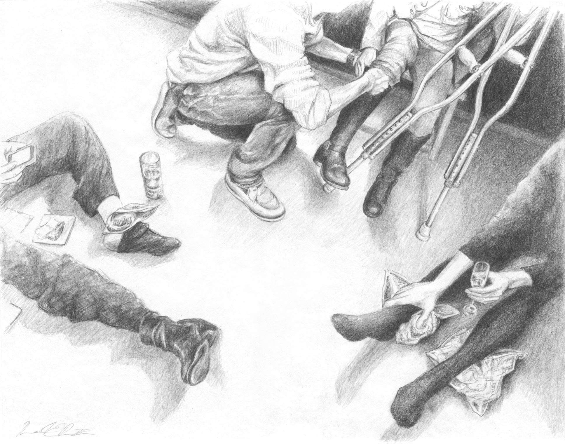    After Show Reception, Kennedy Center   Graphite on Paper 14in x 11in 
