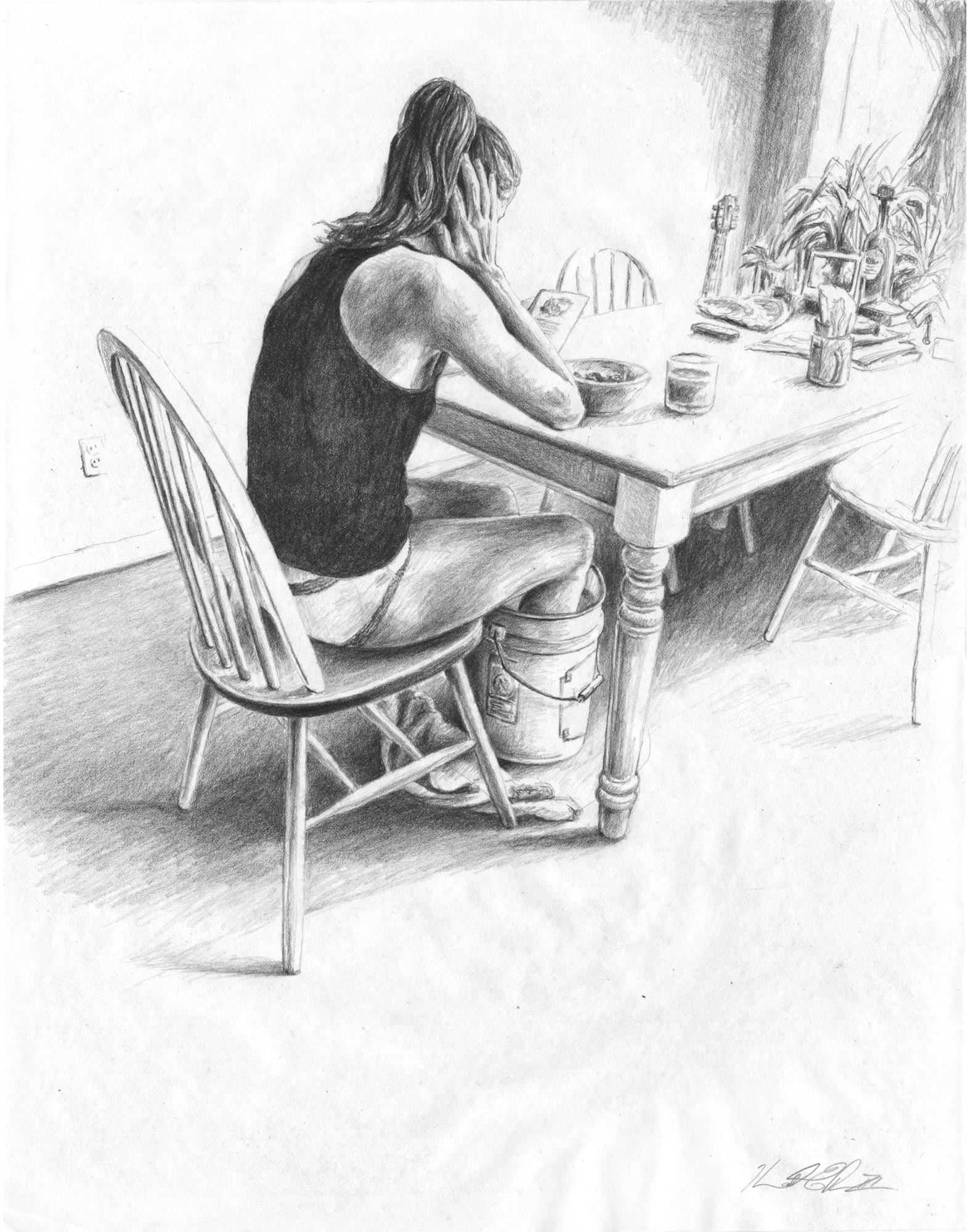    Breakfast At Home, Brooklyn   Graphite on Paper 11in x 14in 