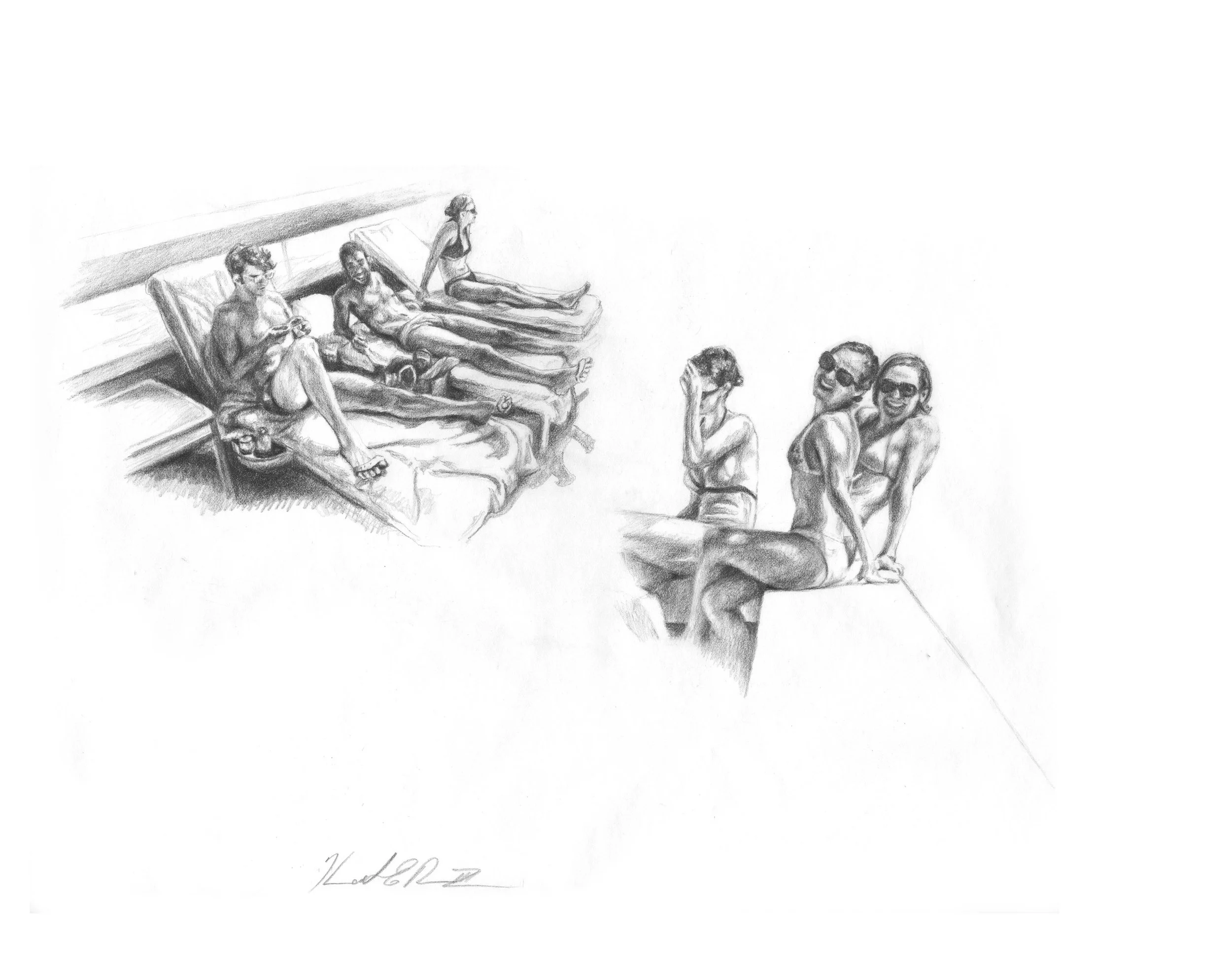 Rooftop Pool Monaco Graphite on Paper 14in x 11in