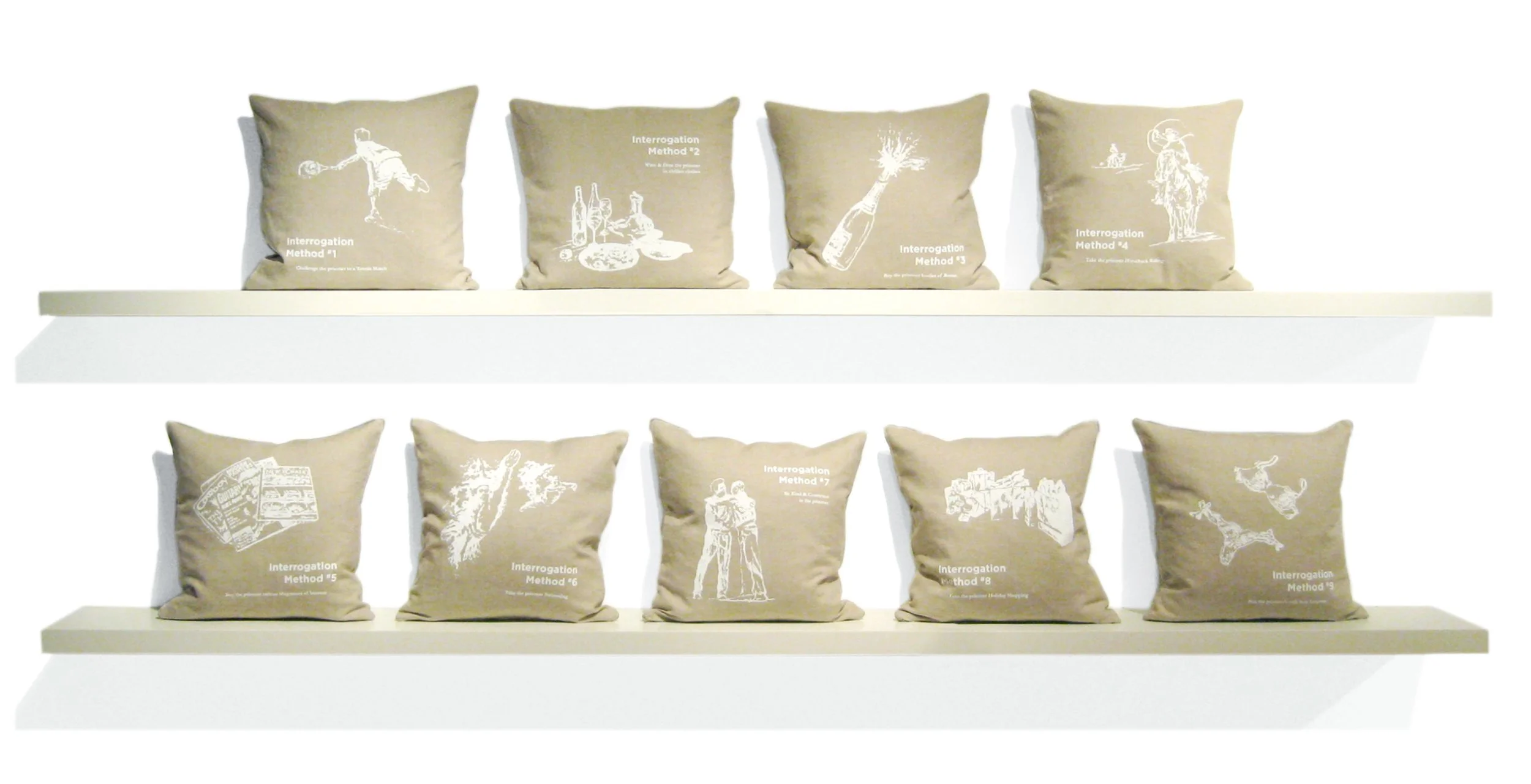Interrogation Pillow Series Limited Edition Silkscreen Throw Pillows 18in x 18in 5in deep