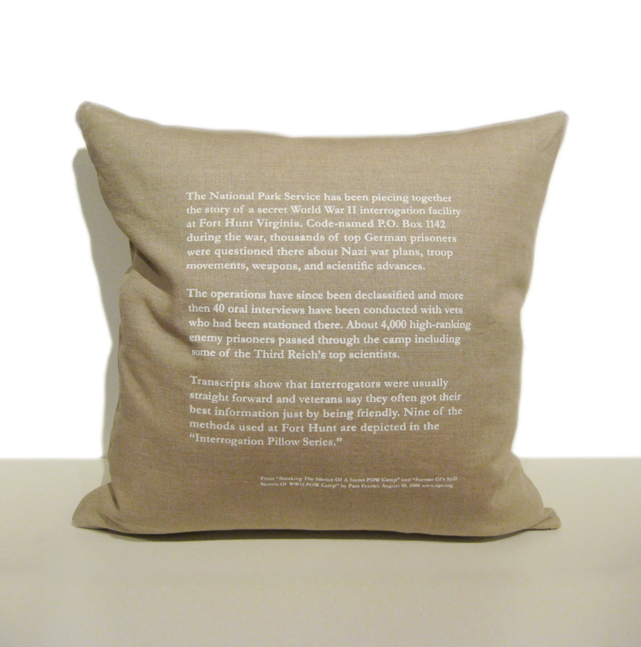 Interrogation Pillow Series Back view of pillows