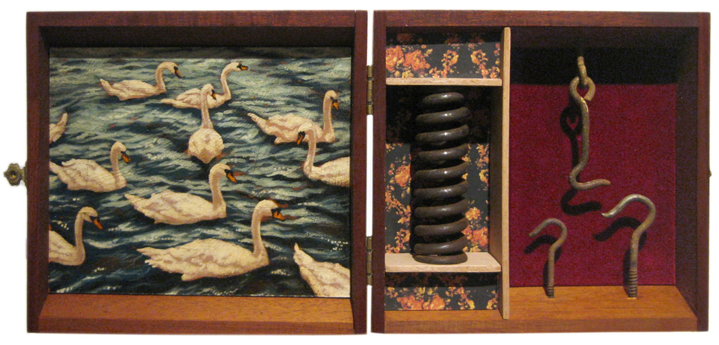    Veneer and Turpentine   Mixed Media Cigar Box Installation 15in x 6.75in x 3in deep 